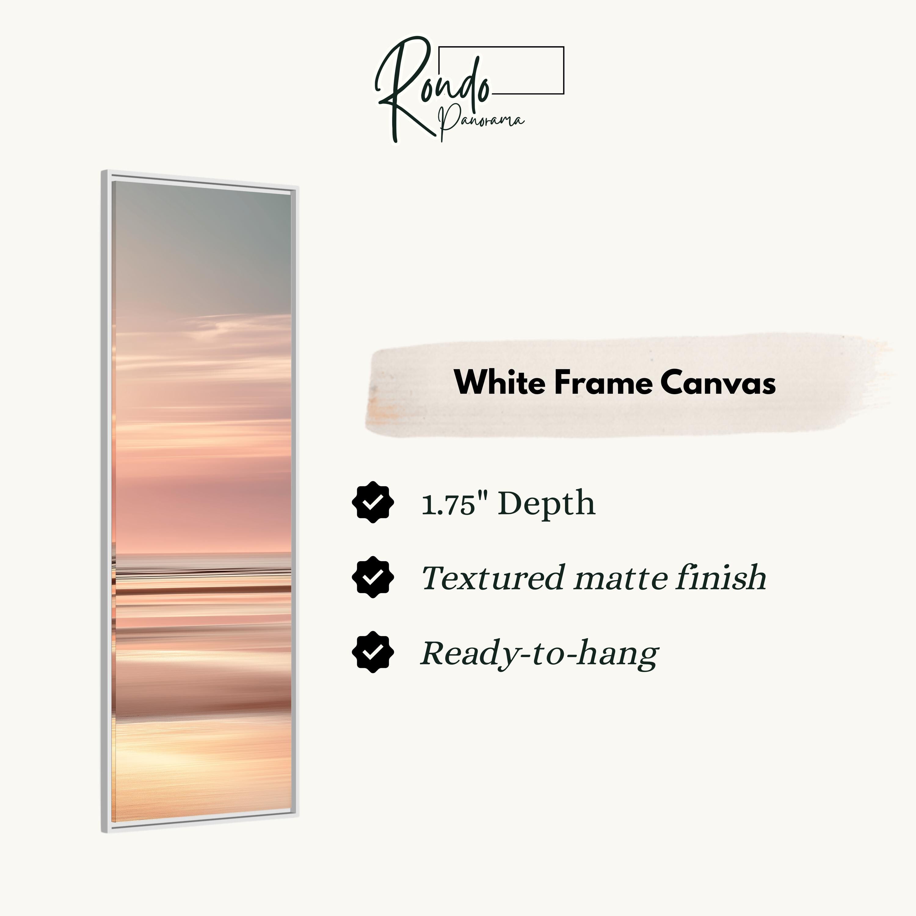 The image is a white frame canvas with a sunset landscape as the main subject.