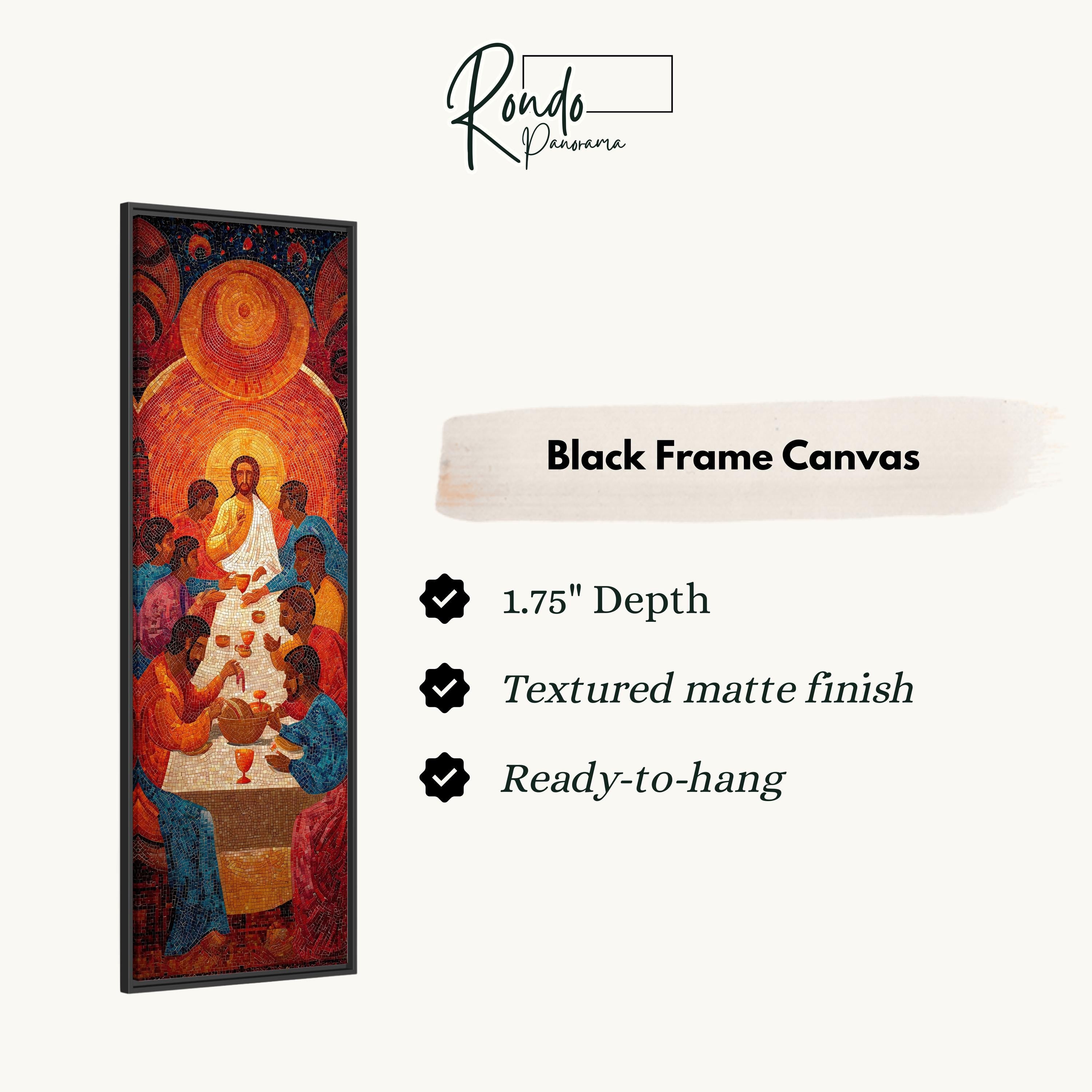 The image is a black frame canvas depicting a religious scene with Jesus Christ and his twelve apostles.