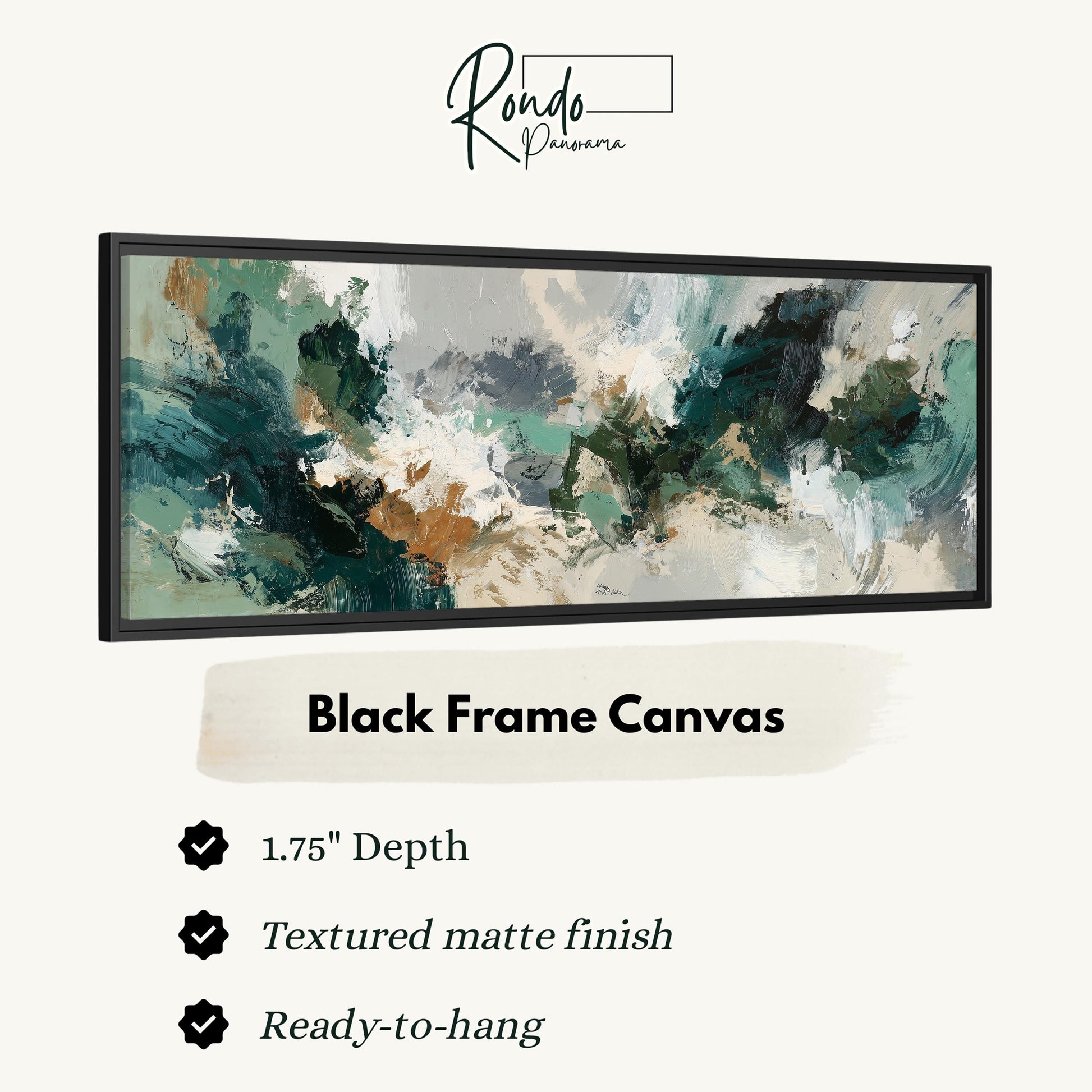 The image is a black frame canvas with a textured matte finish, measuring 1.75" in depth. It is ready to hang and has a textured matte finish.