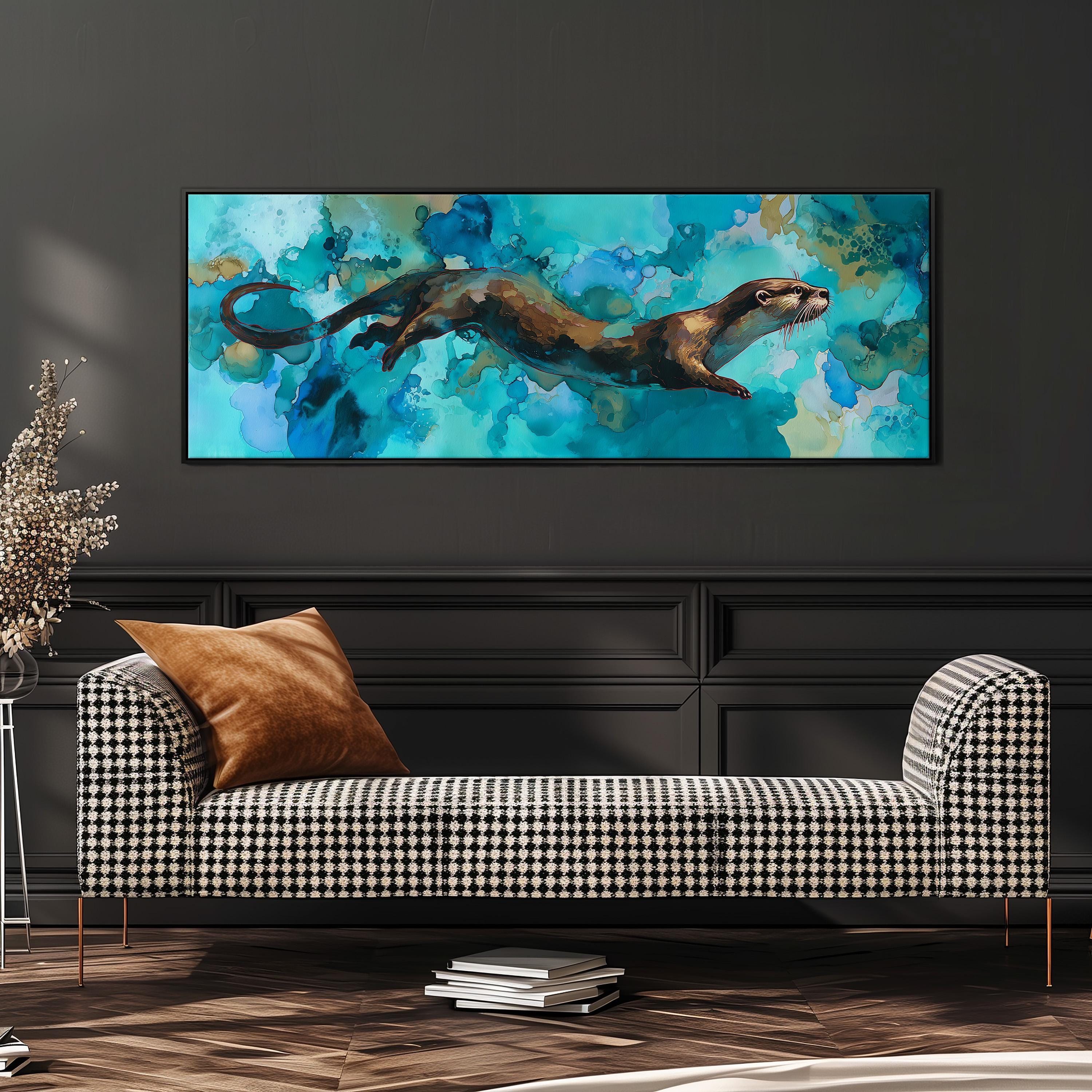 Whimsical River Otter - Wide Panoramic Canvas Art