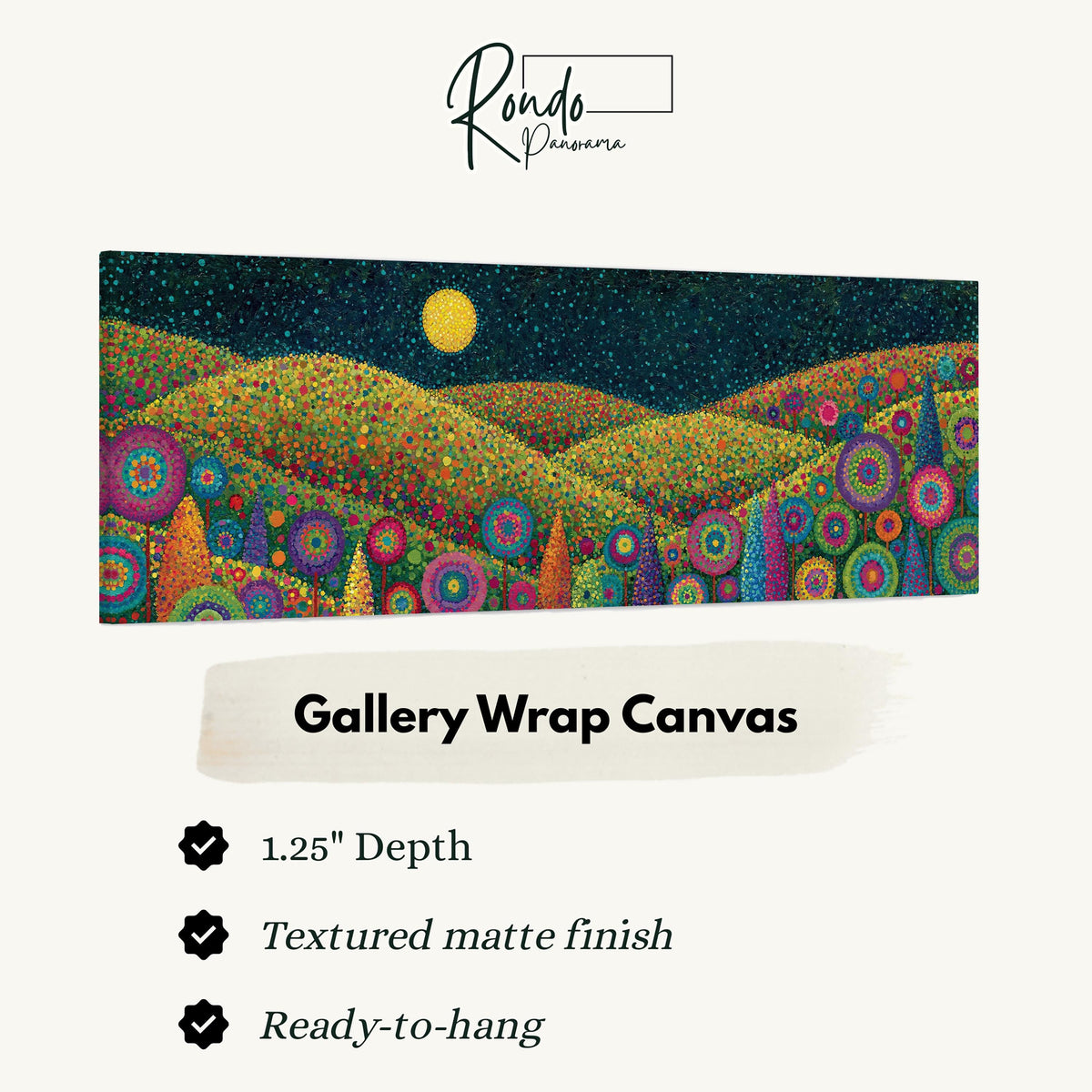 Moonlit flower hills gallery wrap canvas with the image wrapped around the edges