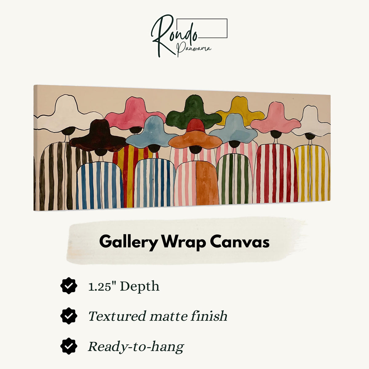 Crowd of figures in colorful sun hats gallery wrap canvas with the image wrapped around the edges