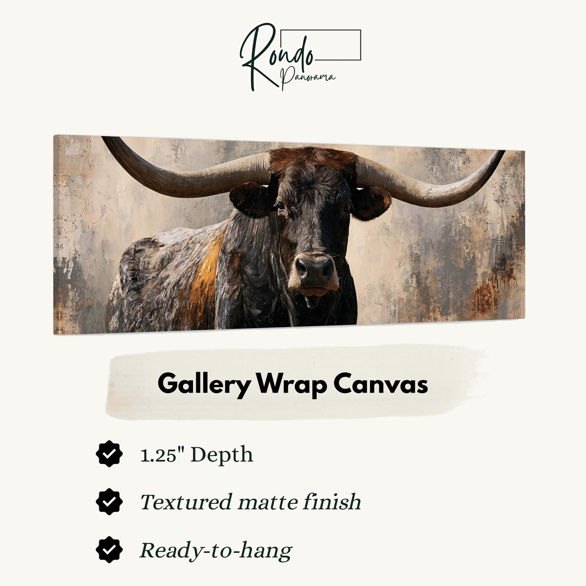 Longhorn bull portrait gallery wrap canvas with the image wrapped around the edges