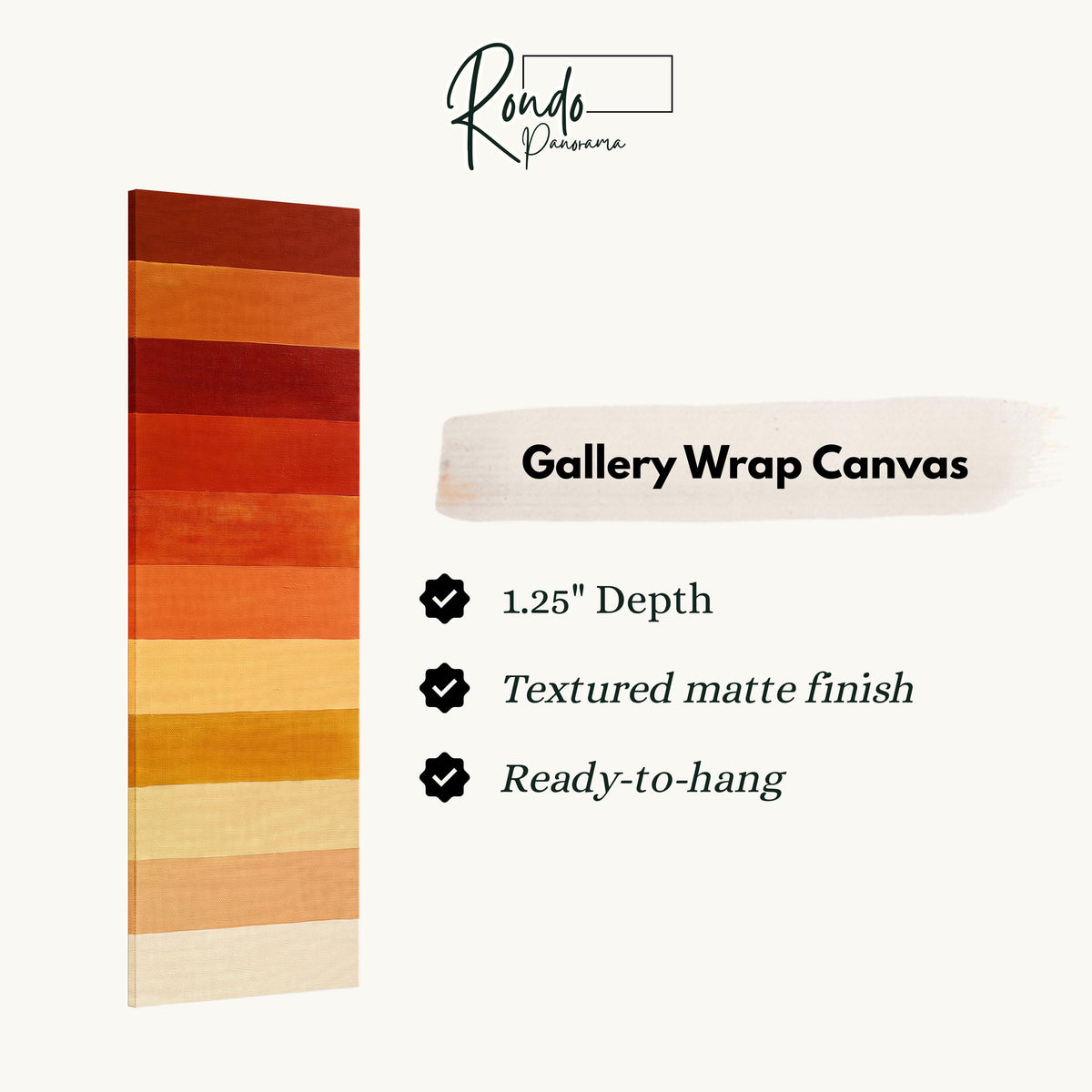 Horizontal stripes from rust to mustard and cream gallery wrap canvas with the image wrapped around the edges