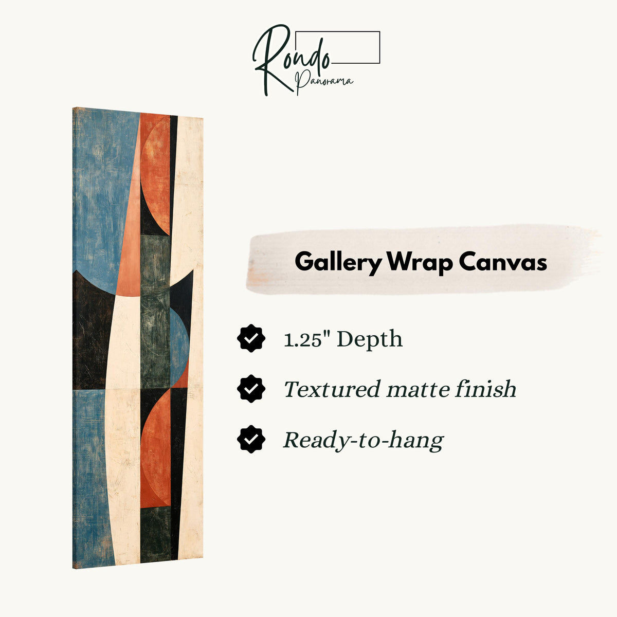 Textured curves in blue, orange and black gallery wrap canvas with the image wrapped around the edges