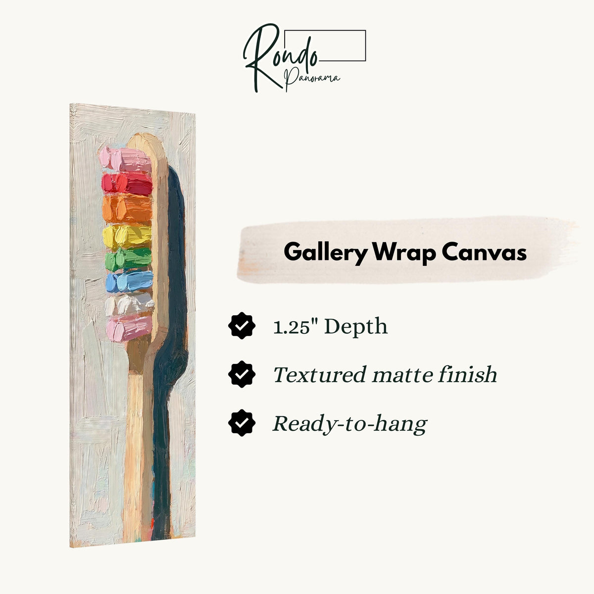 Toothbrush with rainbow toothpaste gallery wrap canvas with the image wrapped around the edges