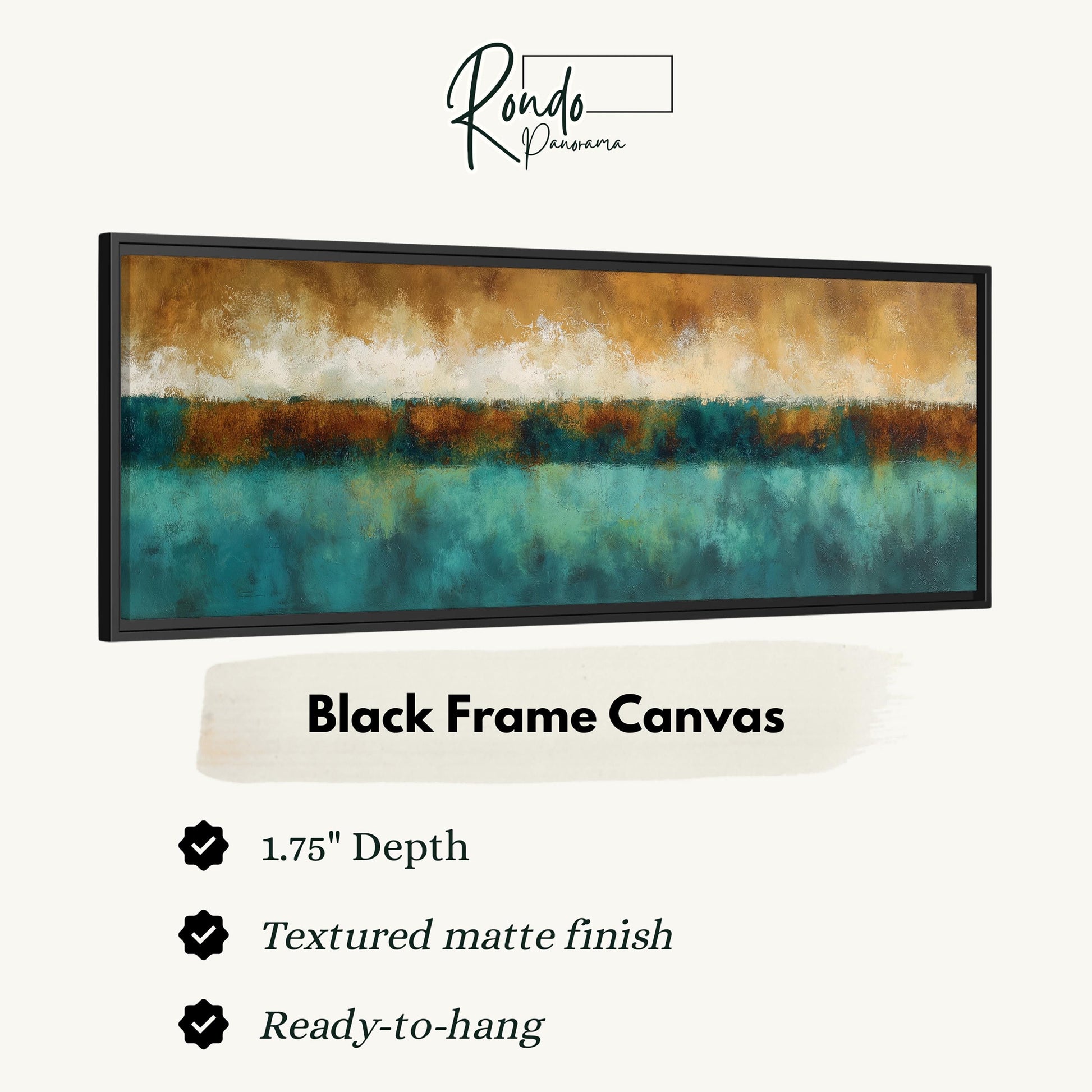 The image is a black frame canvas with a textured matte finish, measuring 1.75" in depth. It is ready to hang and has a textured matte finish.