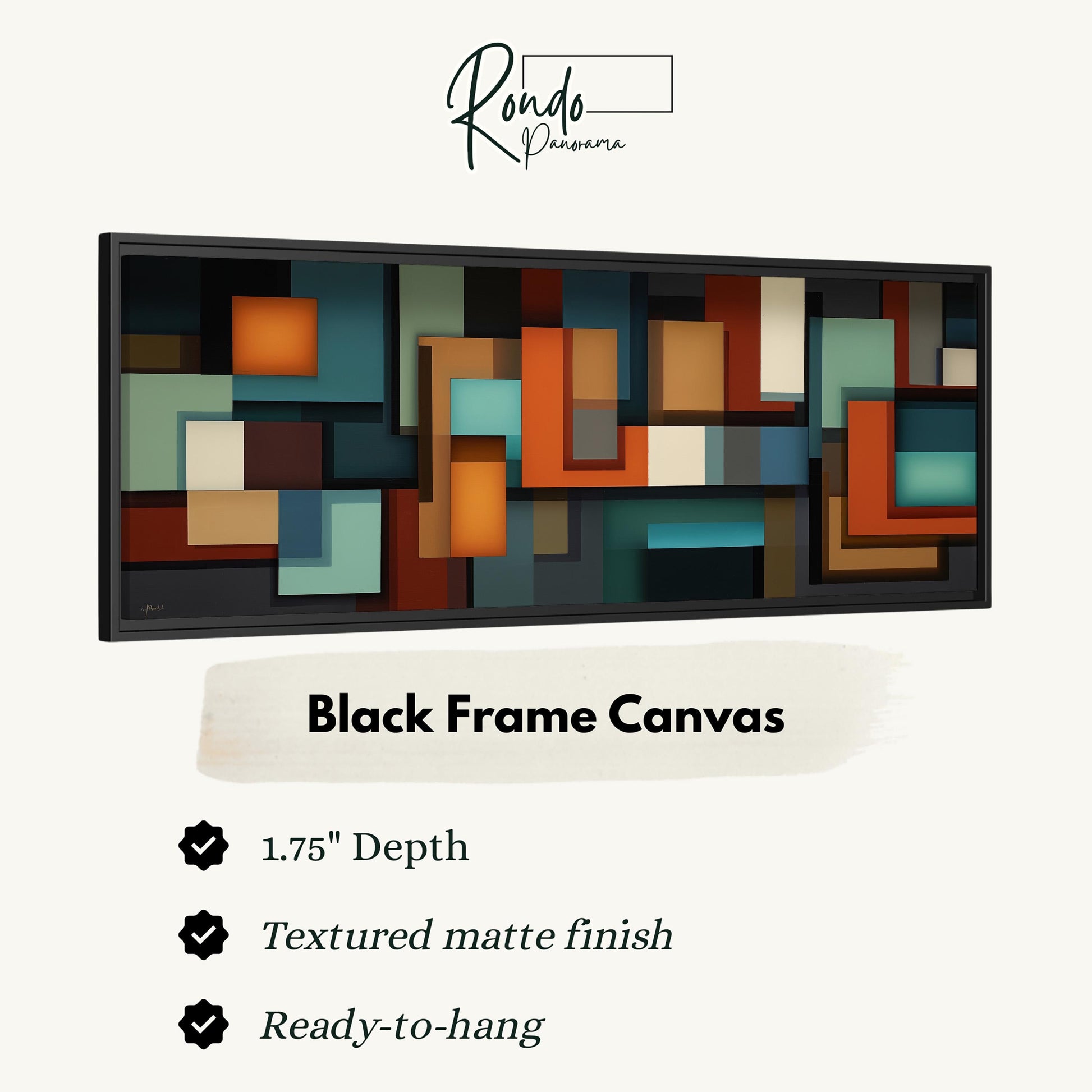 The image is a black frame canvas with a textured matte finish, measuring 1.75" in depth. It is ready to hang and has a textured matte finish.