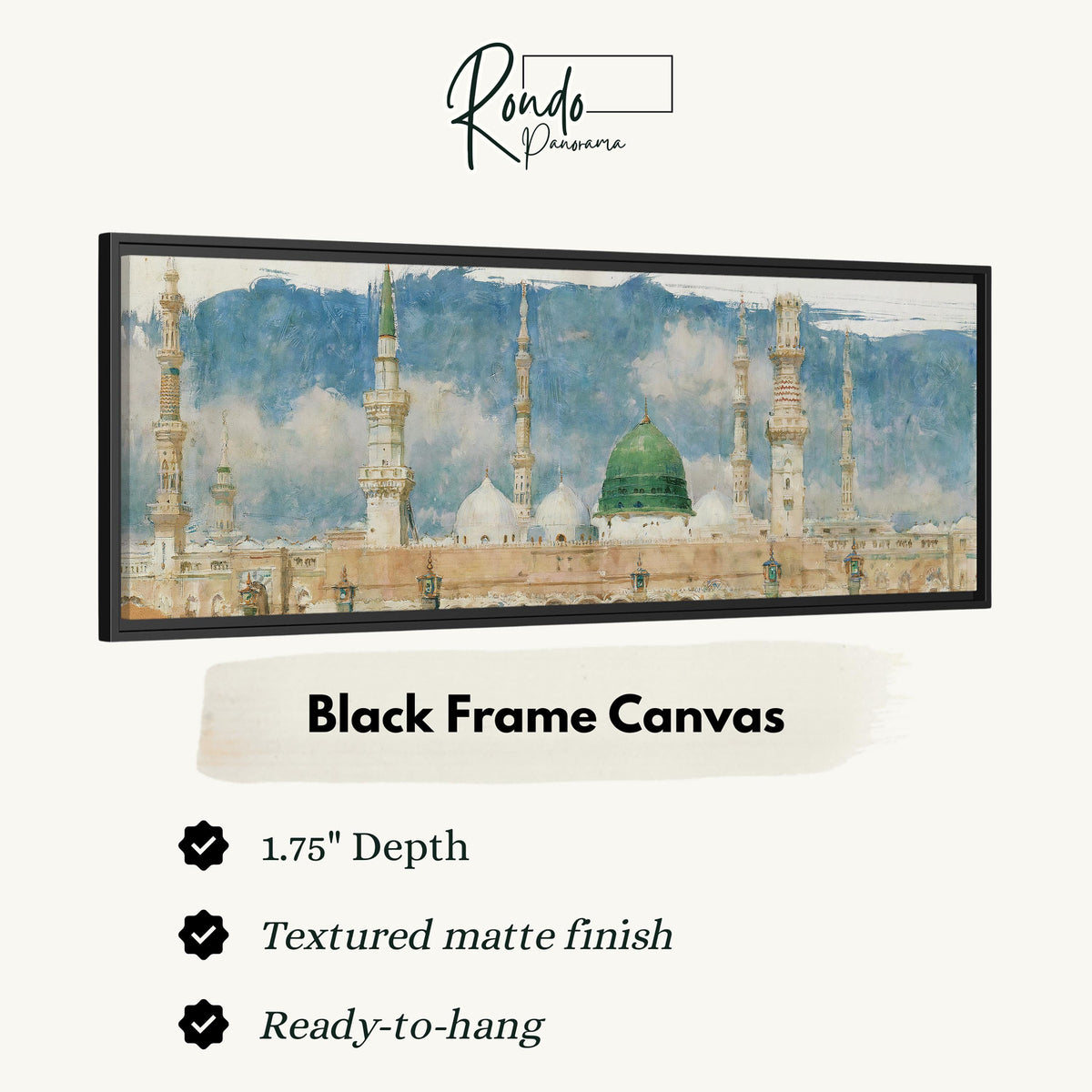 The green dome of the Prophet's Mosque in Medina canvas print in a black floating frame