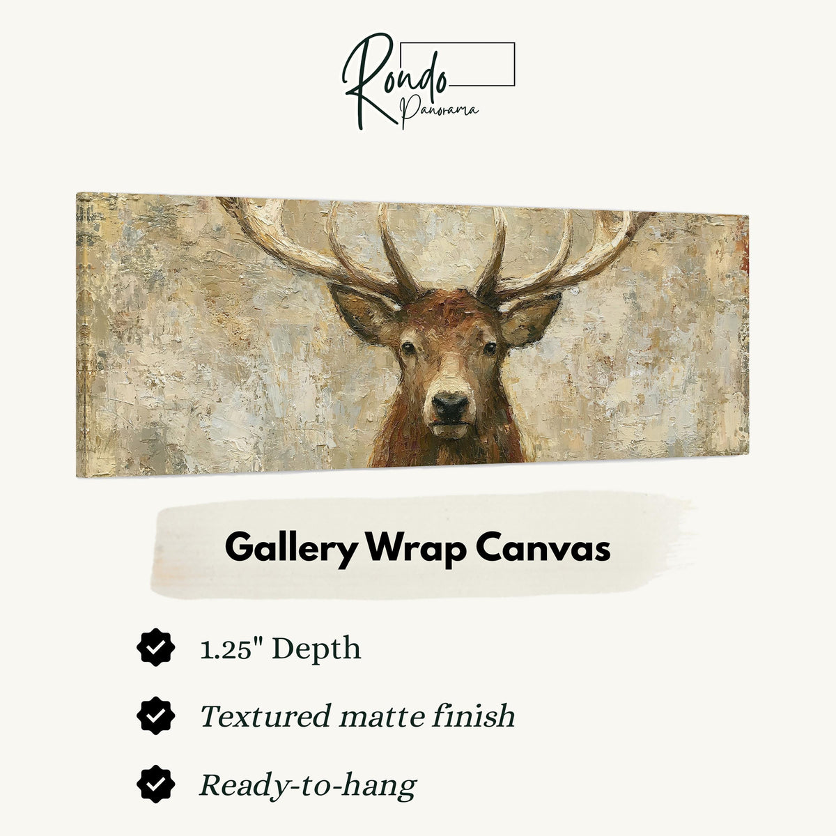 Rustic stag portrait gallery wrap canvas with the image wrapped around the edges