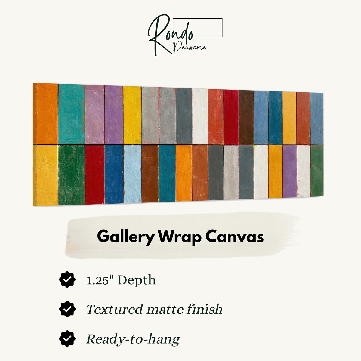 Bright color block rows gallery wrap canvas with the image wrapped around the edges