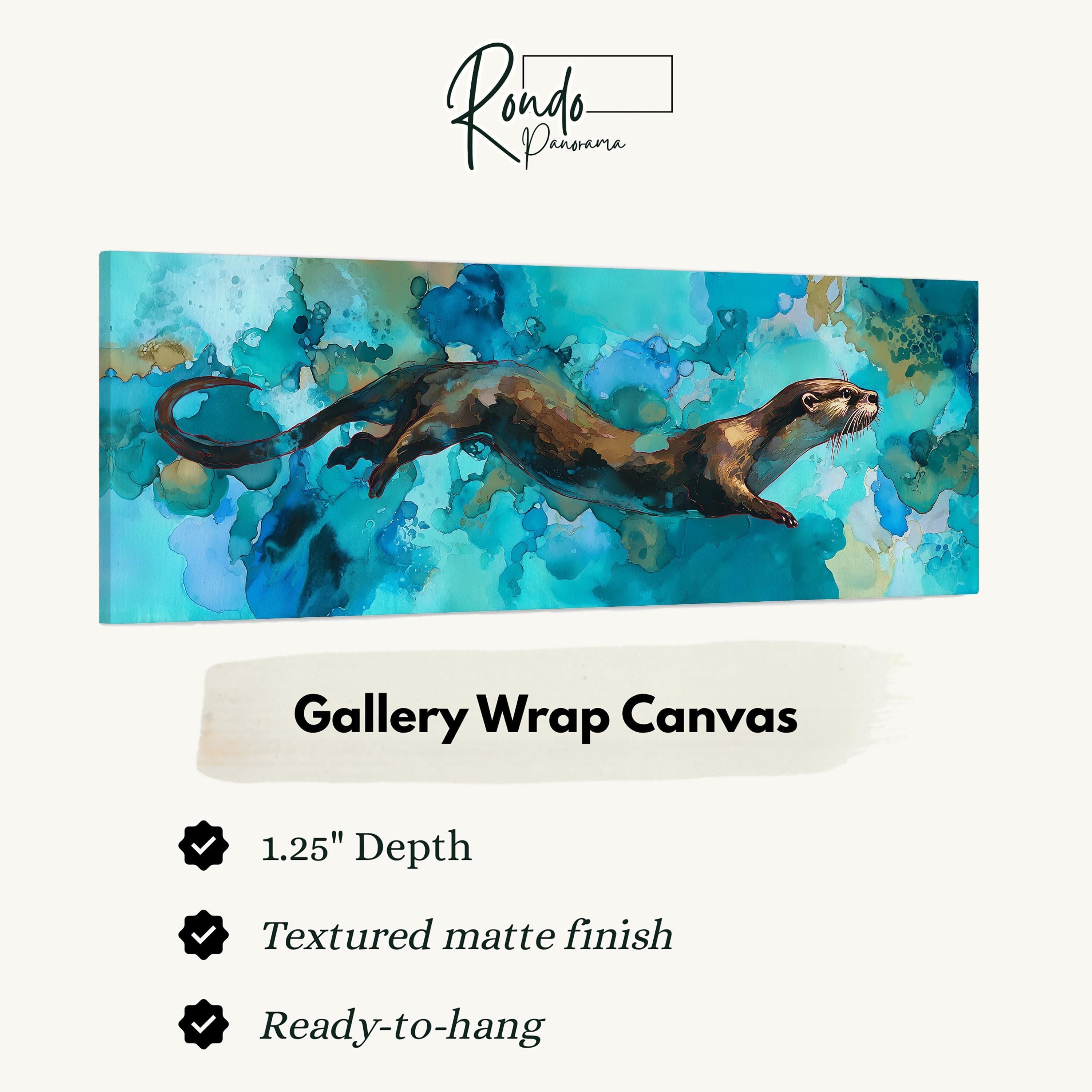 Whimsical River Otter - Wide Panoramic Canvas Art