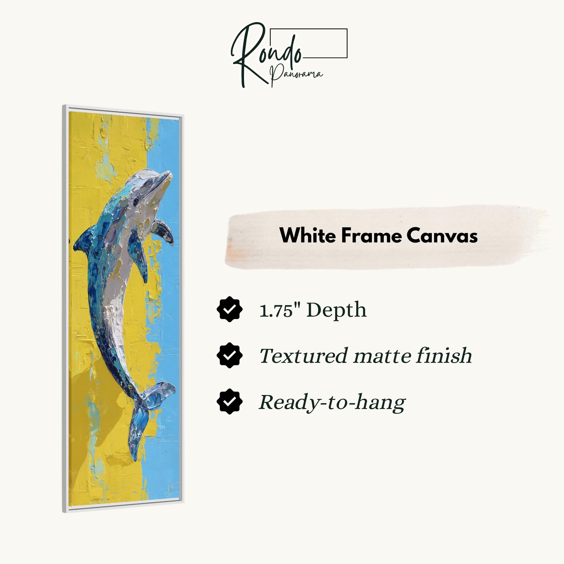 The image is a white frame canvas featuring a painting of a dolphin.