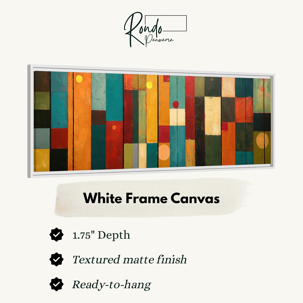 Color block panels with dots canvas print in a white floating frame