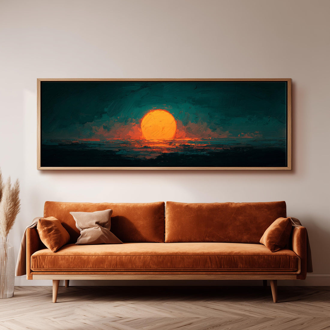 Moody Abstract Sunset - Long Panoramic Framed Canvas Art