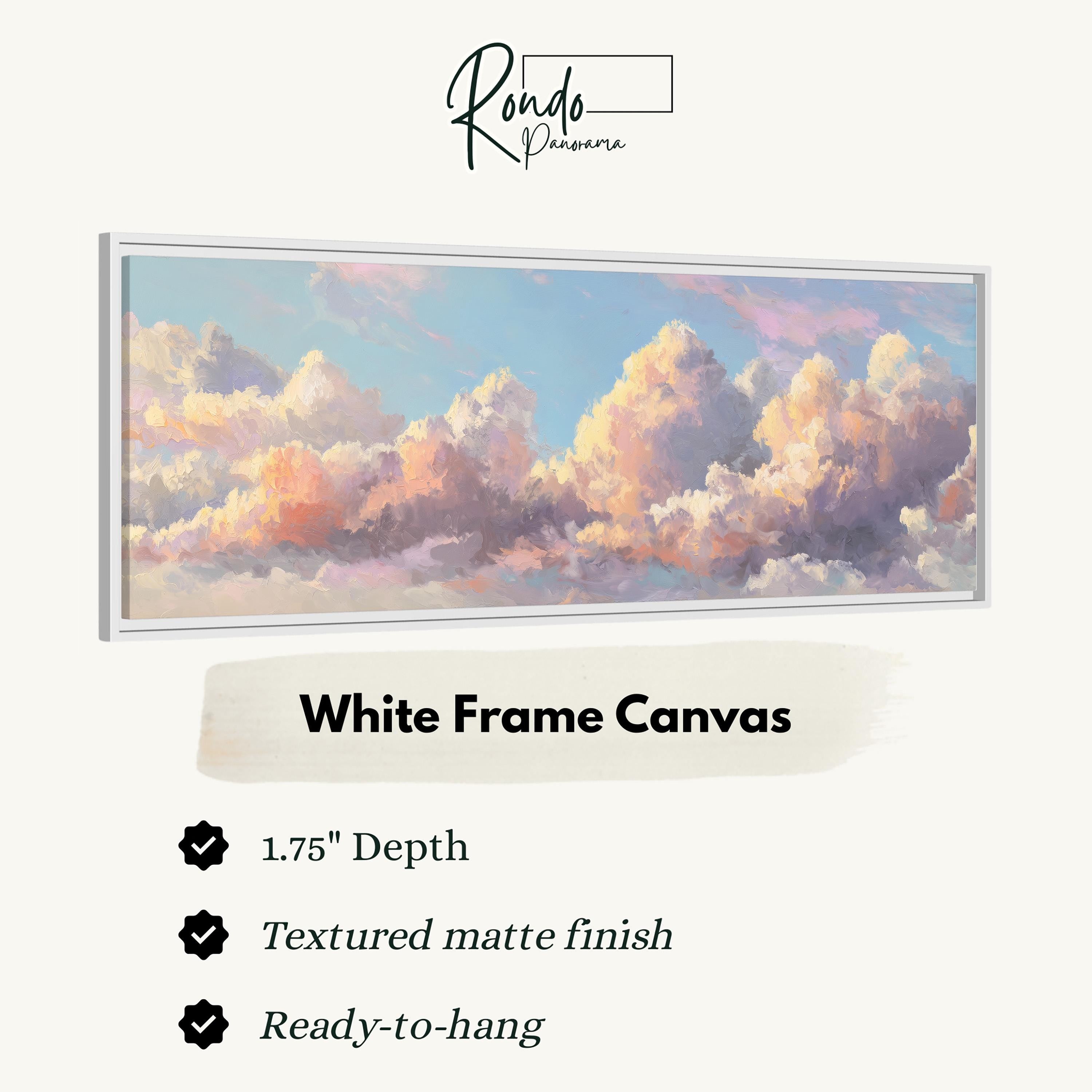 The image is a white frame canvas depicting a beautiful cloud-filled sky.