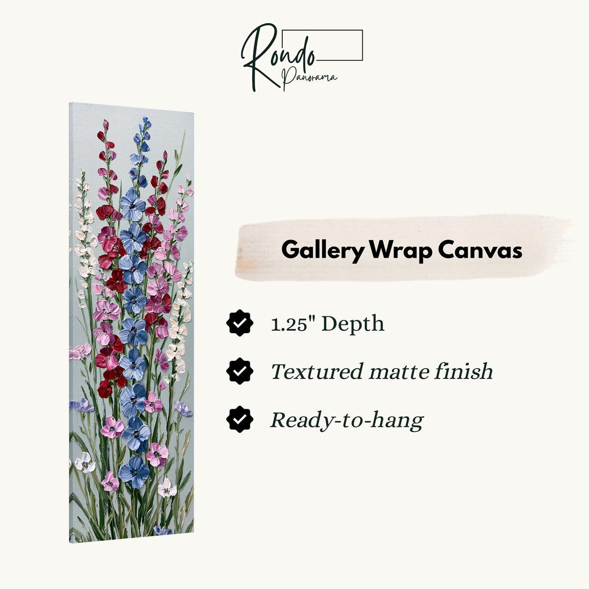 Tall delphinium flower stalks gallery wrap canvas with the image wrapped around the edges