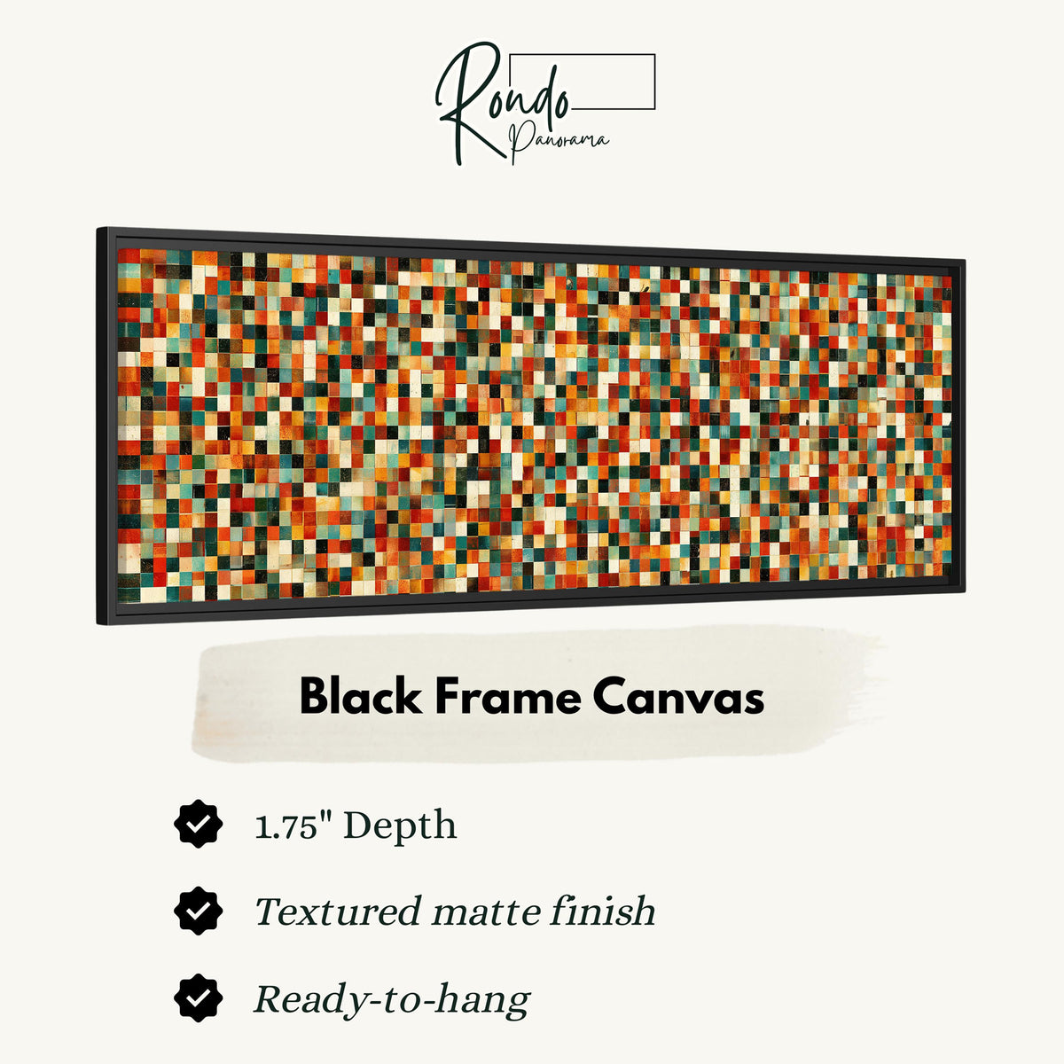Dense autumn mosaic tiles canvas print in a black floating frame