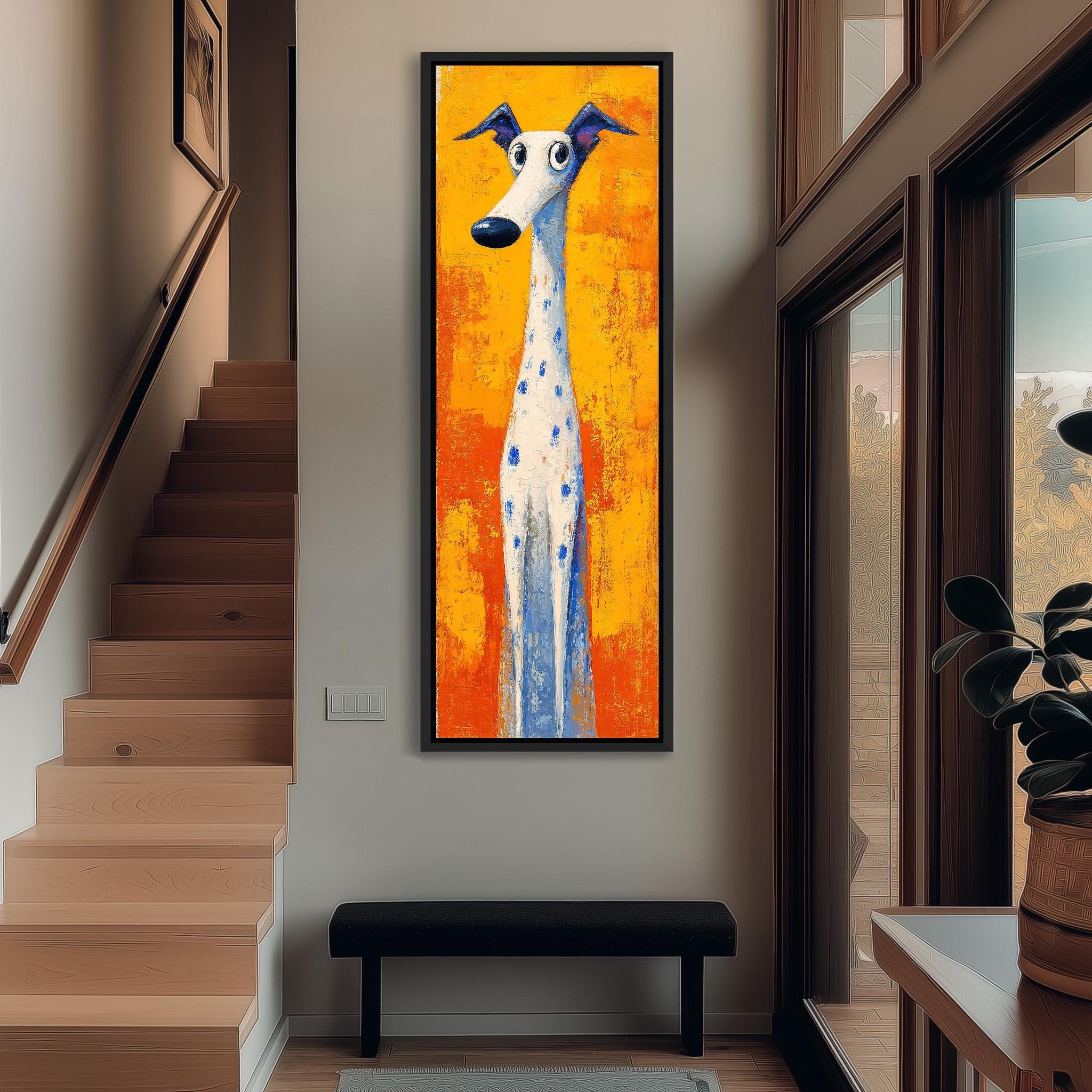 Funny Blue Greyhound - Vertical Pop Art Dog Canvas – RondoPanorama