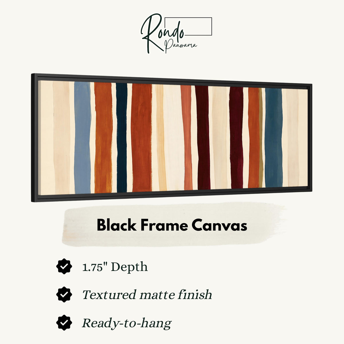 Rust, navy and maroon stripes canvas print in a black floating frame