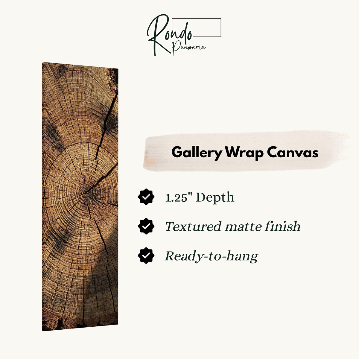 Weathered tree rings gallery wrap canvas with the image wrapped around the edges