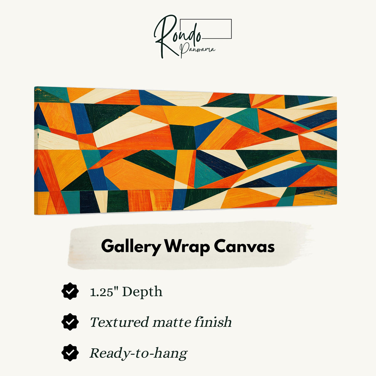 Orange and teal triangle mosaic gallery wrap canvas with the image wrapped around the edges