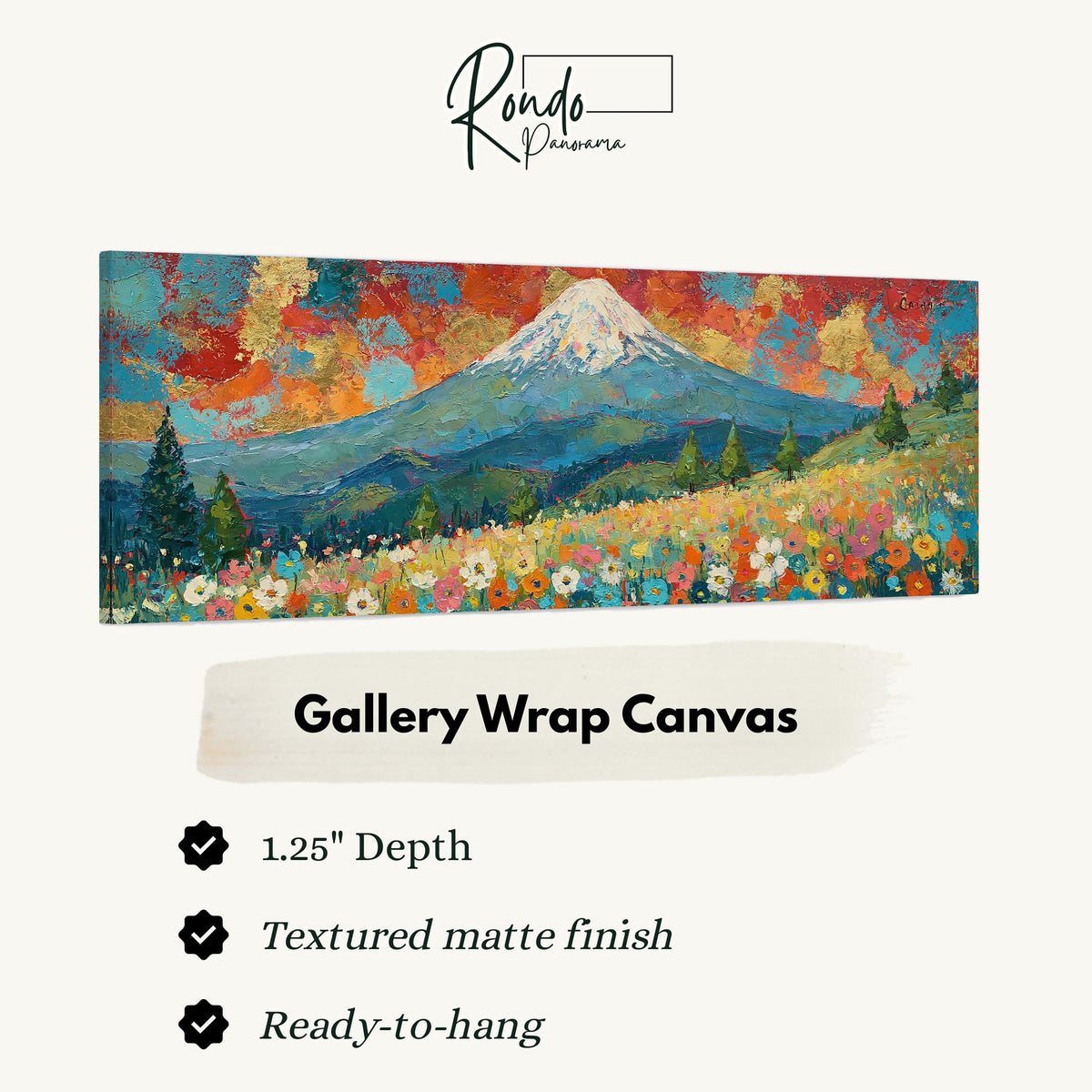 Mount Fuji under a red and gold sunset sky gallery wrap canvas with the image wrapped around the edges