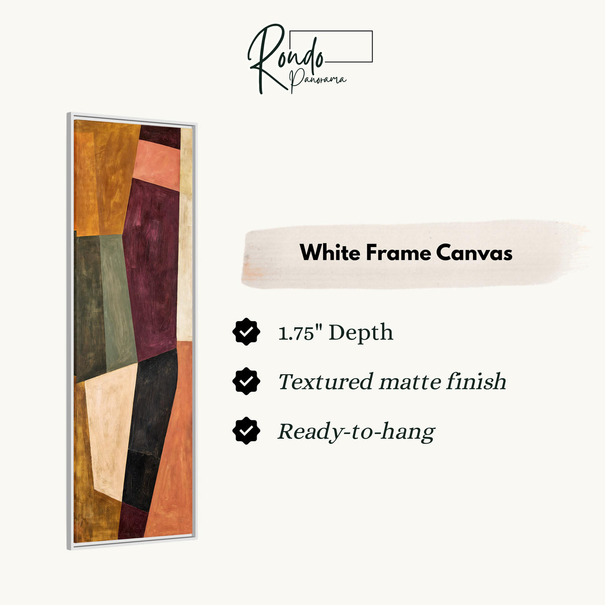 Angular blocks in mustard, maroon and blush canvas print in a white floating frame