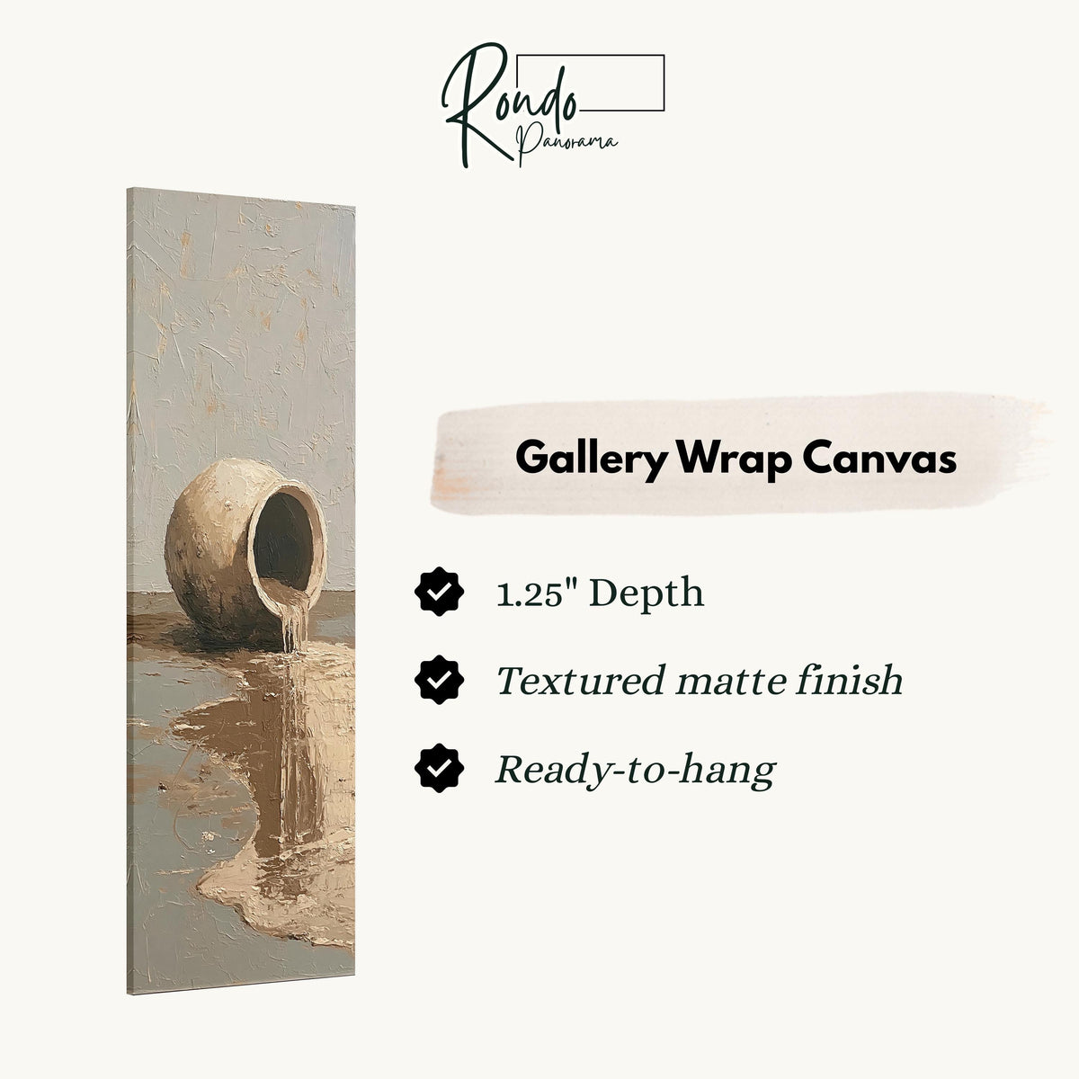 Overflowing clay jug gallery wrap canvas with the image wrapped around the edges