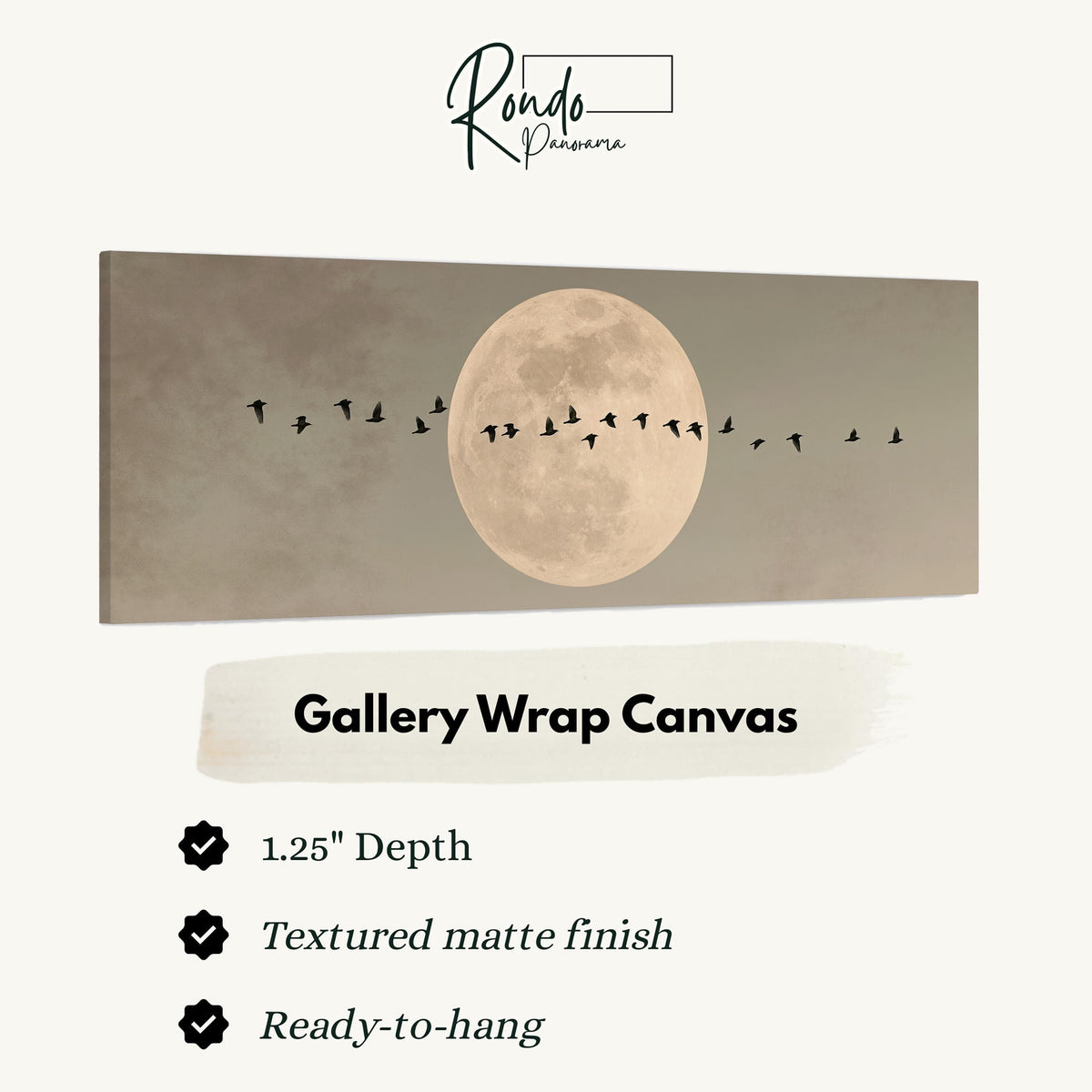 Geese crossing a full moon on grey gallery wrap canvas with the image wrapped around the edges