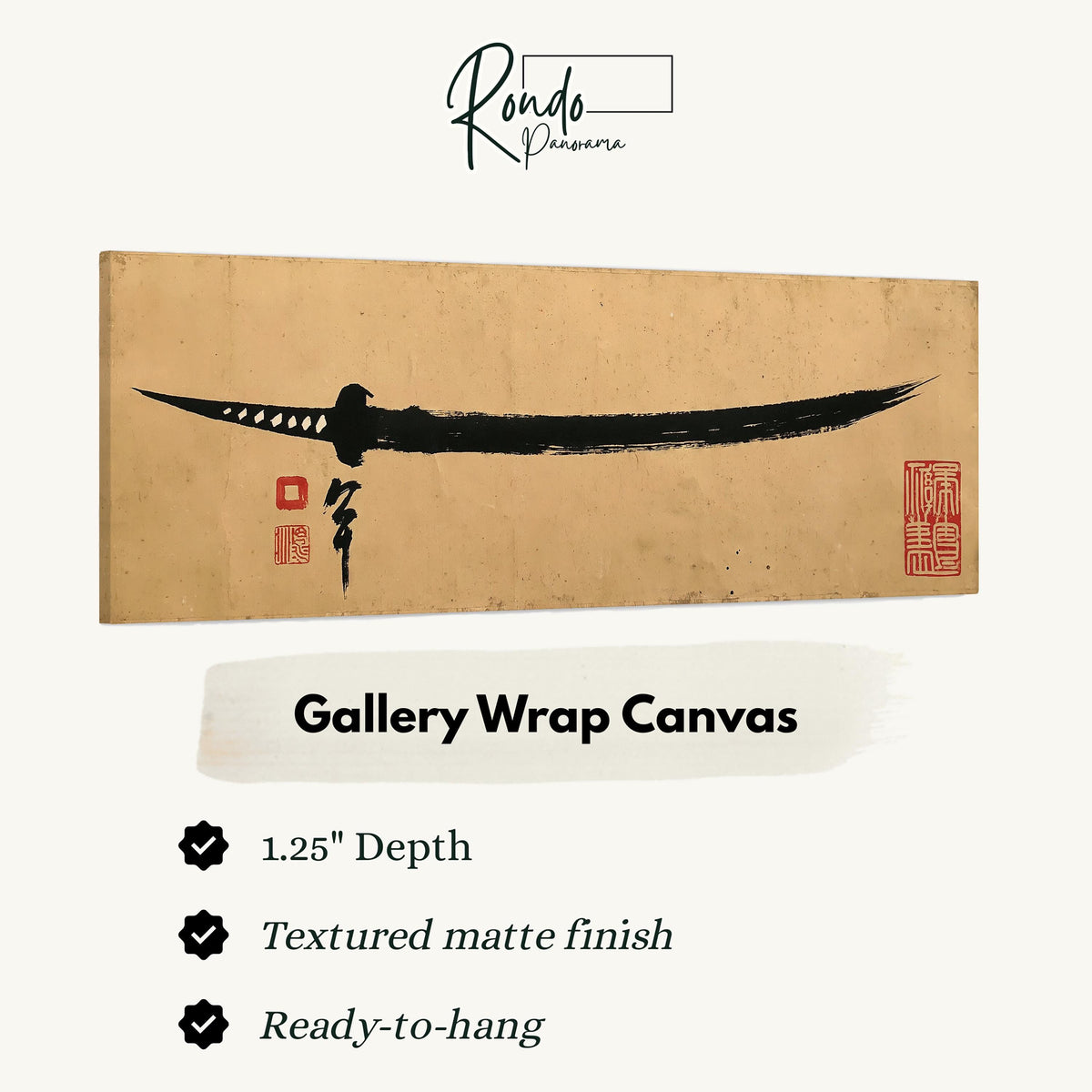Ink brush katana gallery wrap canvas with the image wrapped around the edges