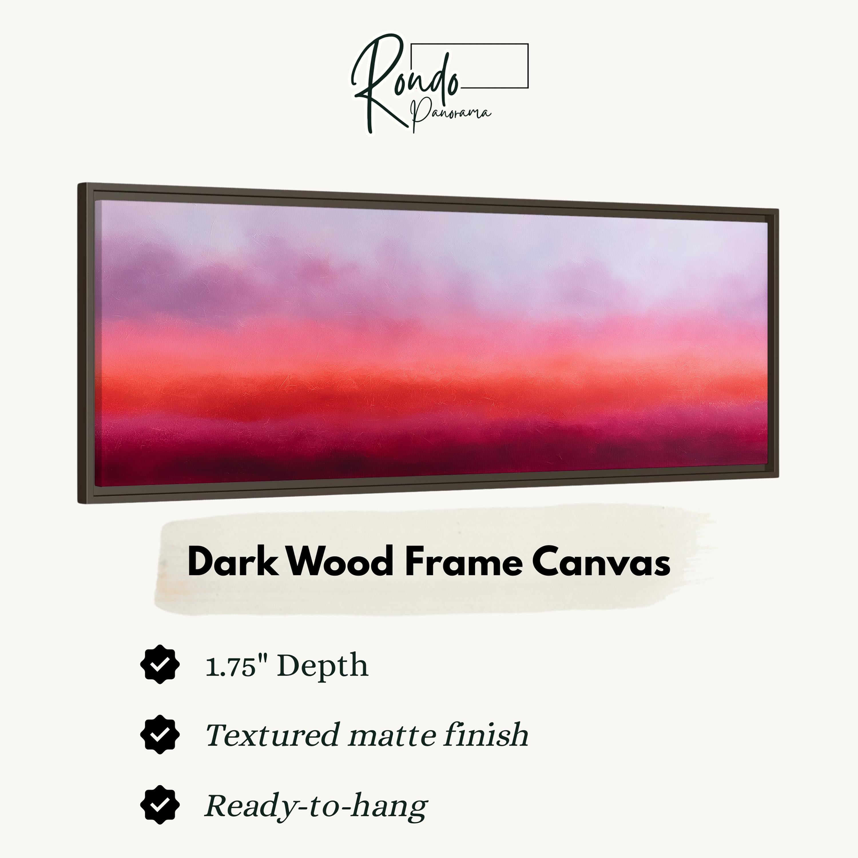 The image is a dark wood frame canvas with a textured matte finish, measuring 1.75" in depth. It is ready to hang and has a textured matte finish.