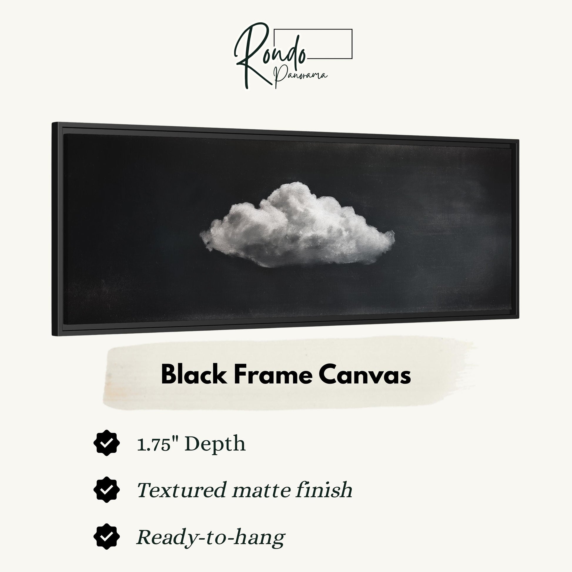 The image is a black frame canvas depicting a single white cloud against a black background.
