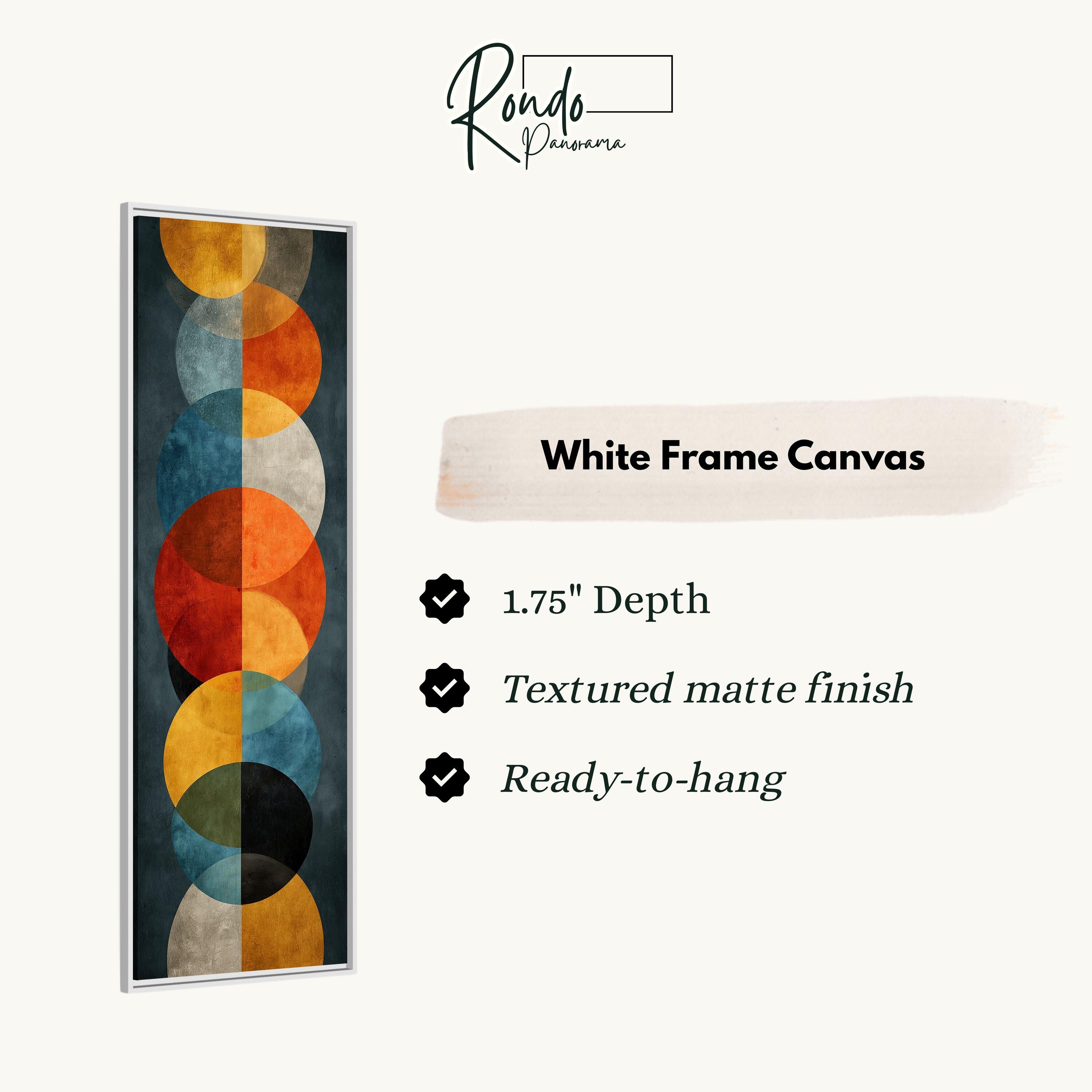 The image is a white frame canvas with a geometric design of overlapping circles in various colors, including orange, blue, green, and yellow.