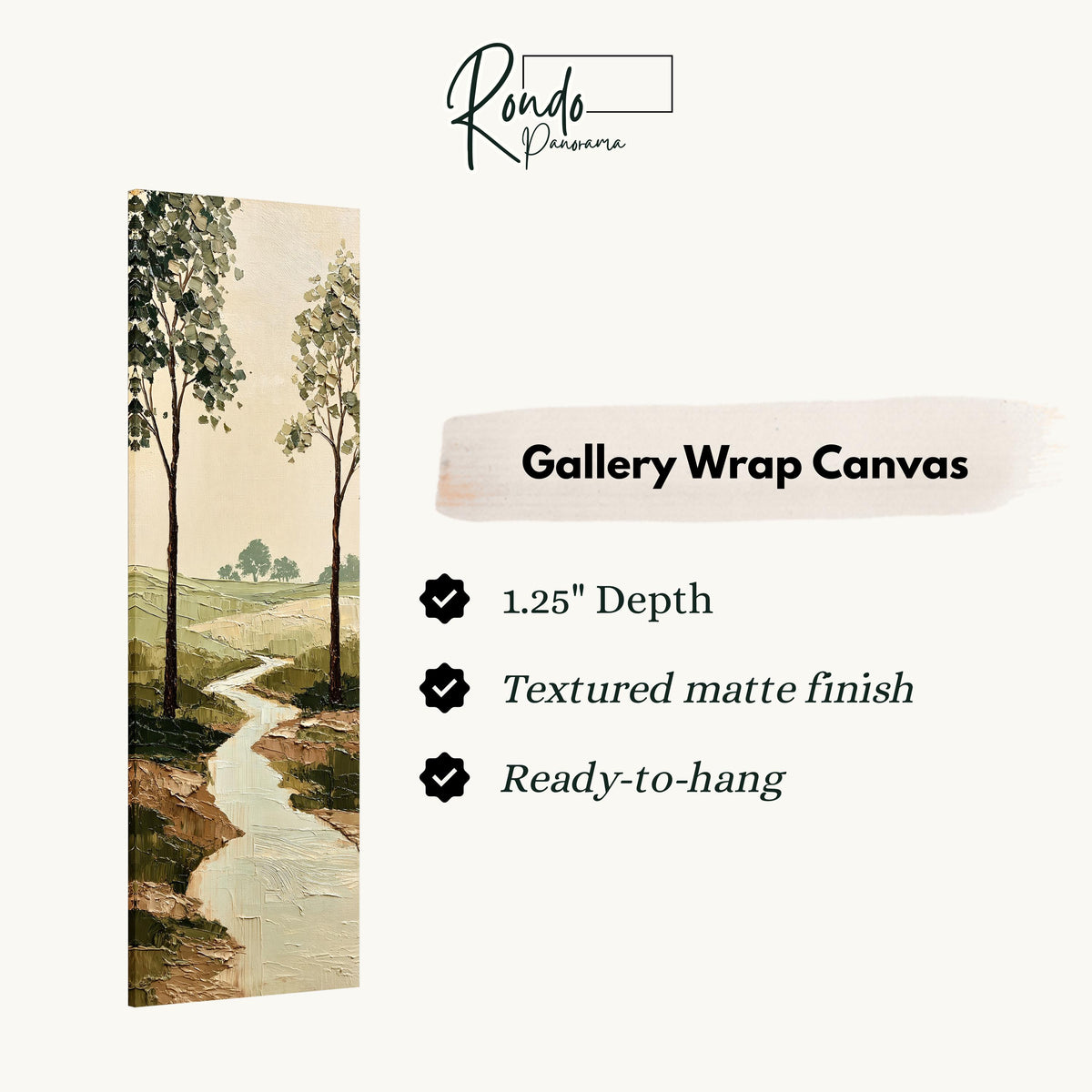 Stream winding between trees into the countryside gallery wrap canvas with the image wrapped around the edges