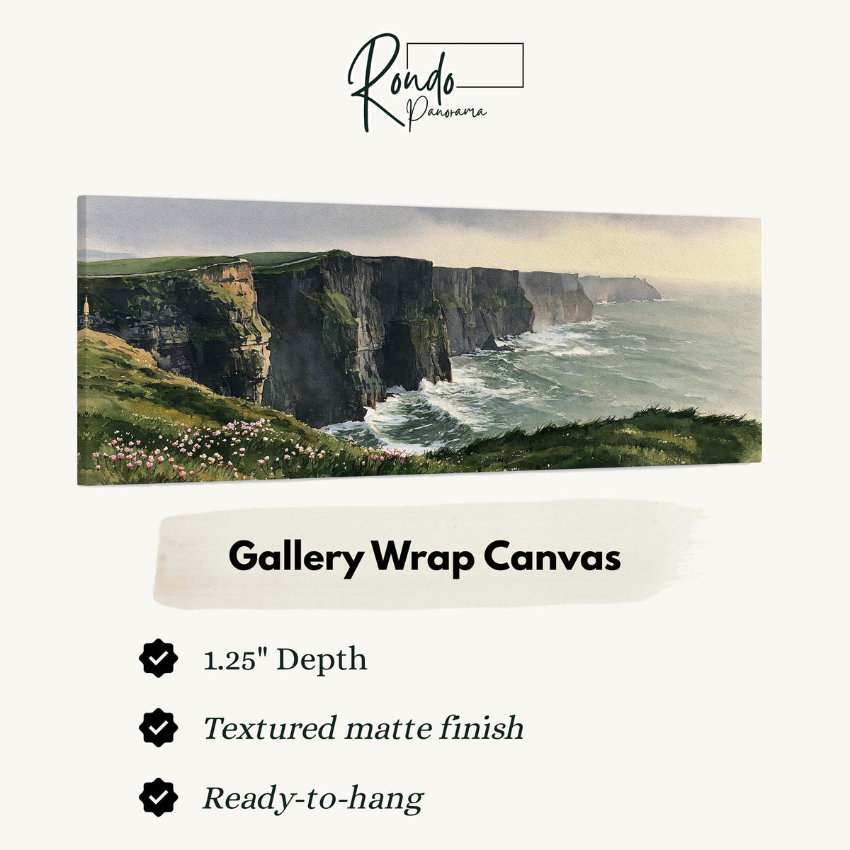 Green sea cliffs with wildflowers gallery wrap canvas with the image wrapped around the edges
