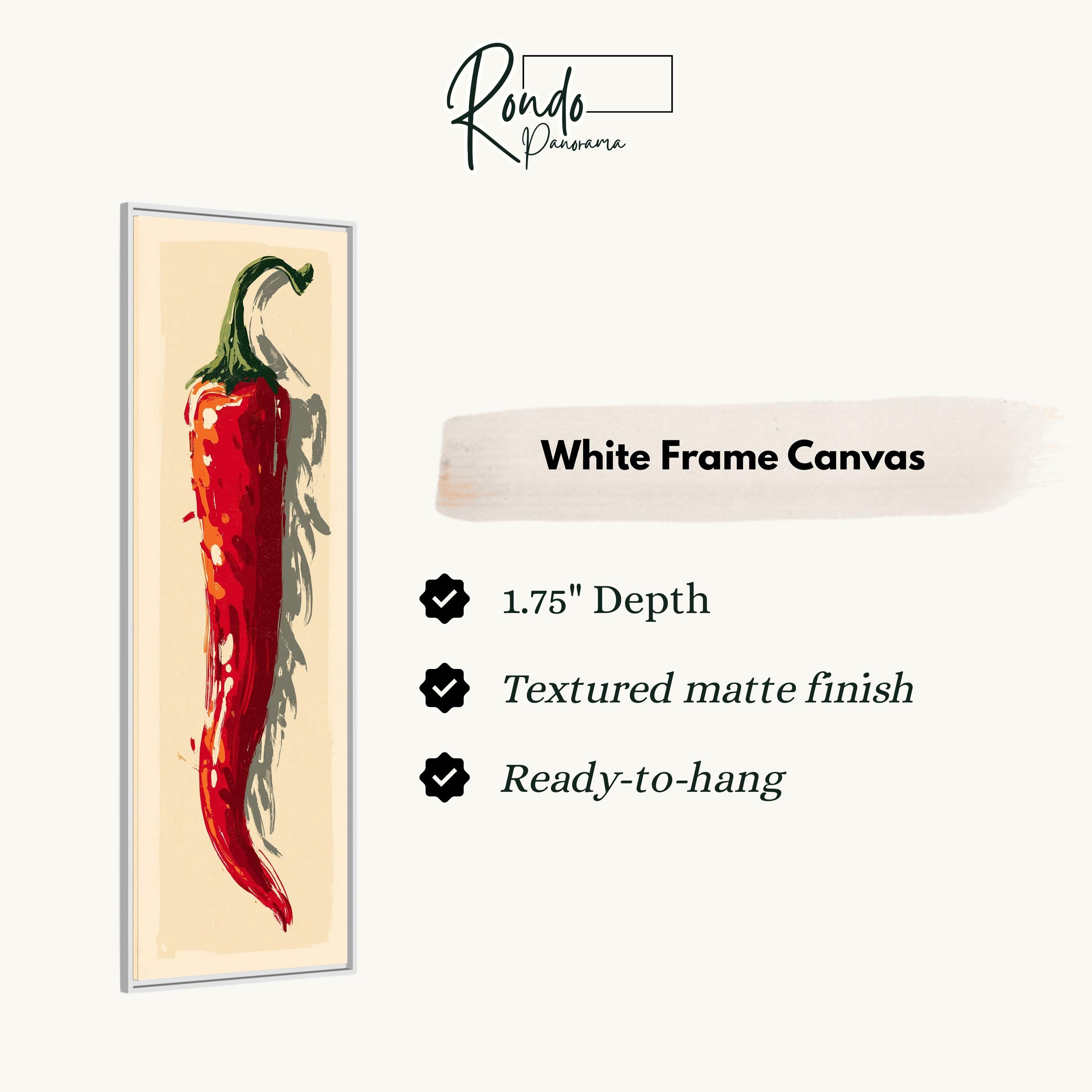 a white frame canvas with a red chili pepper illustration on it.