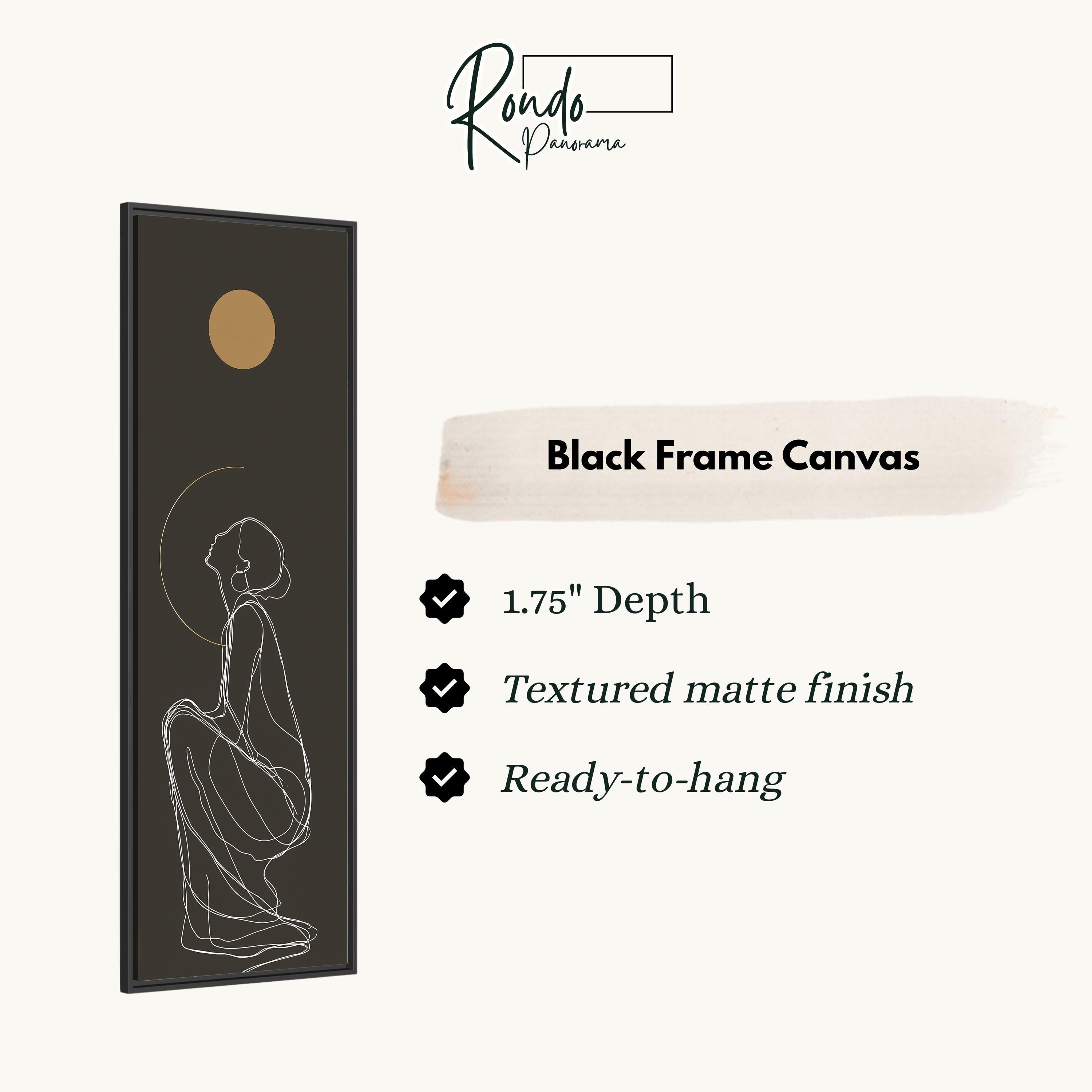 The image is a black frame canvas with a simple line drawing of a woman.