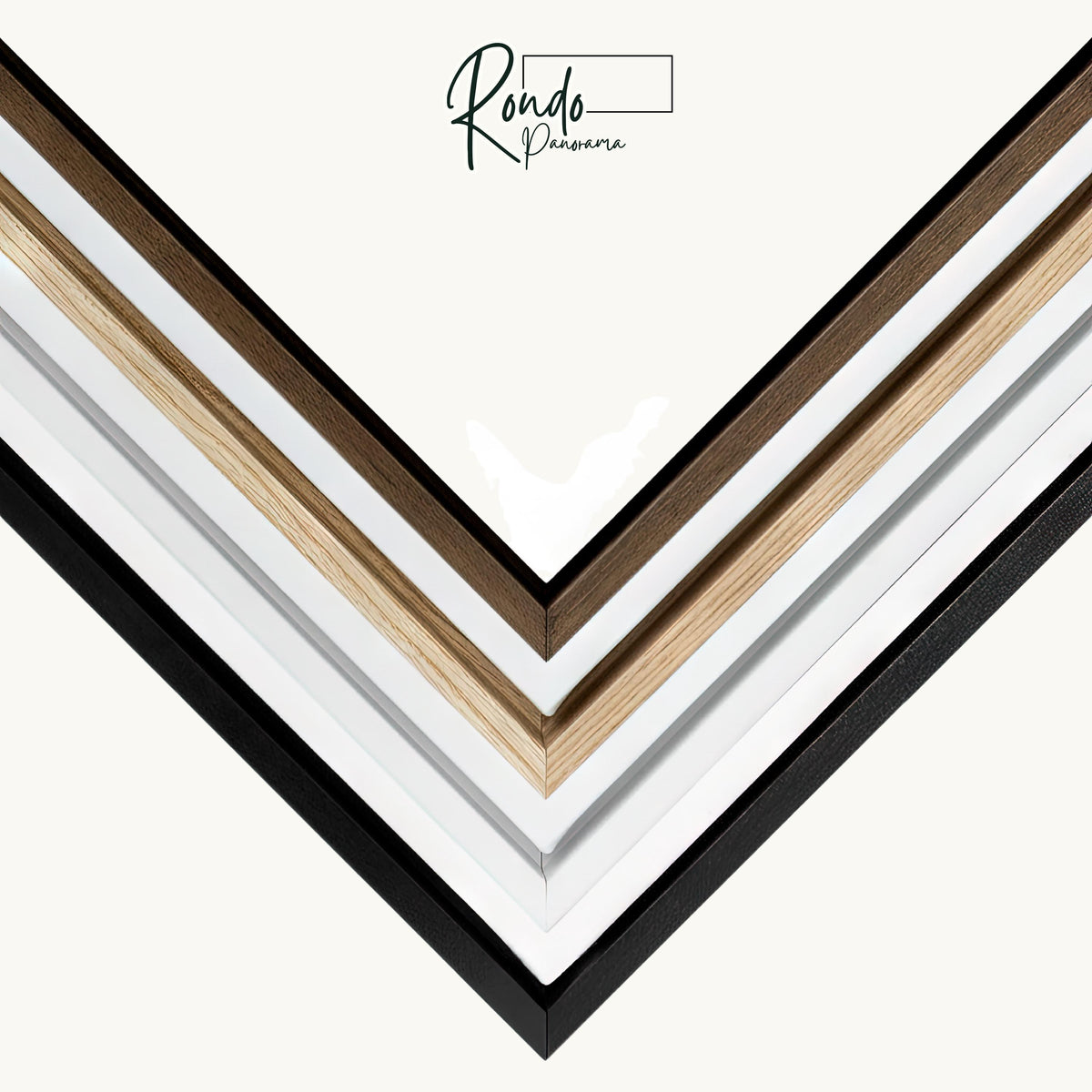 Floating frame color options: black, white, light wood and dark wood