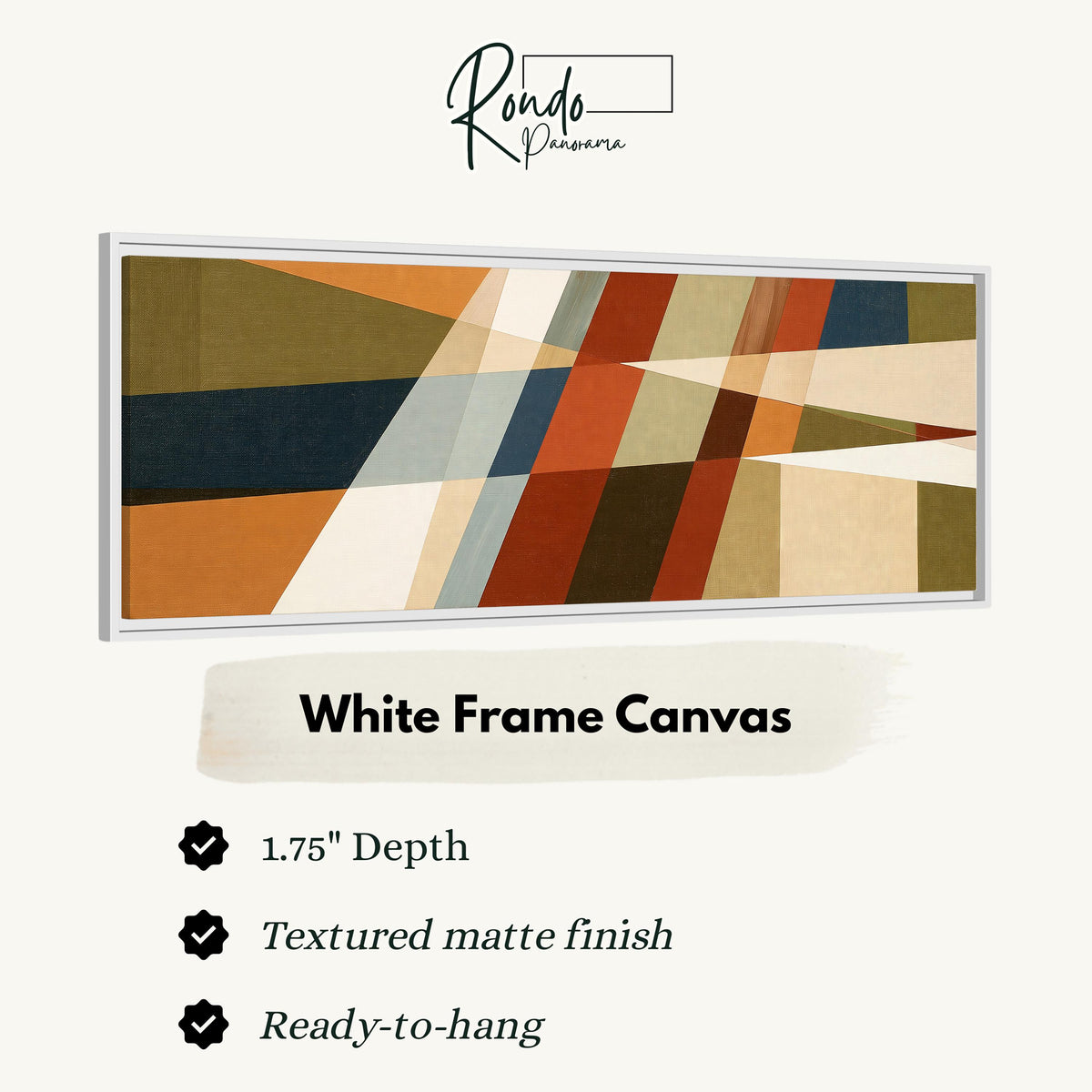 Rust and navy diagonal color blocks canvas print in a white floating frame