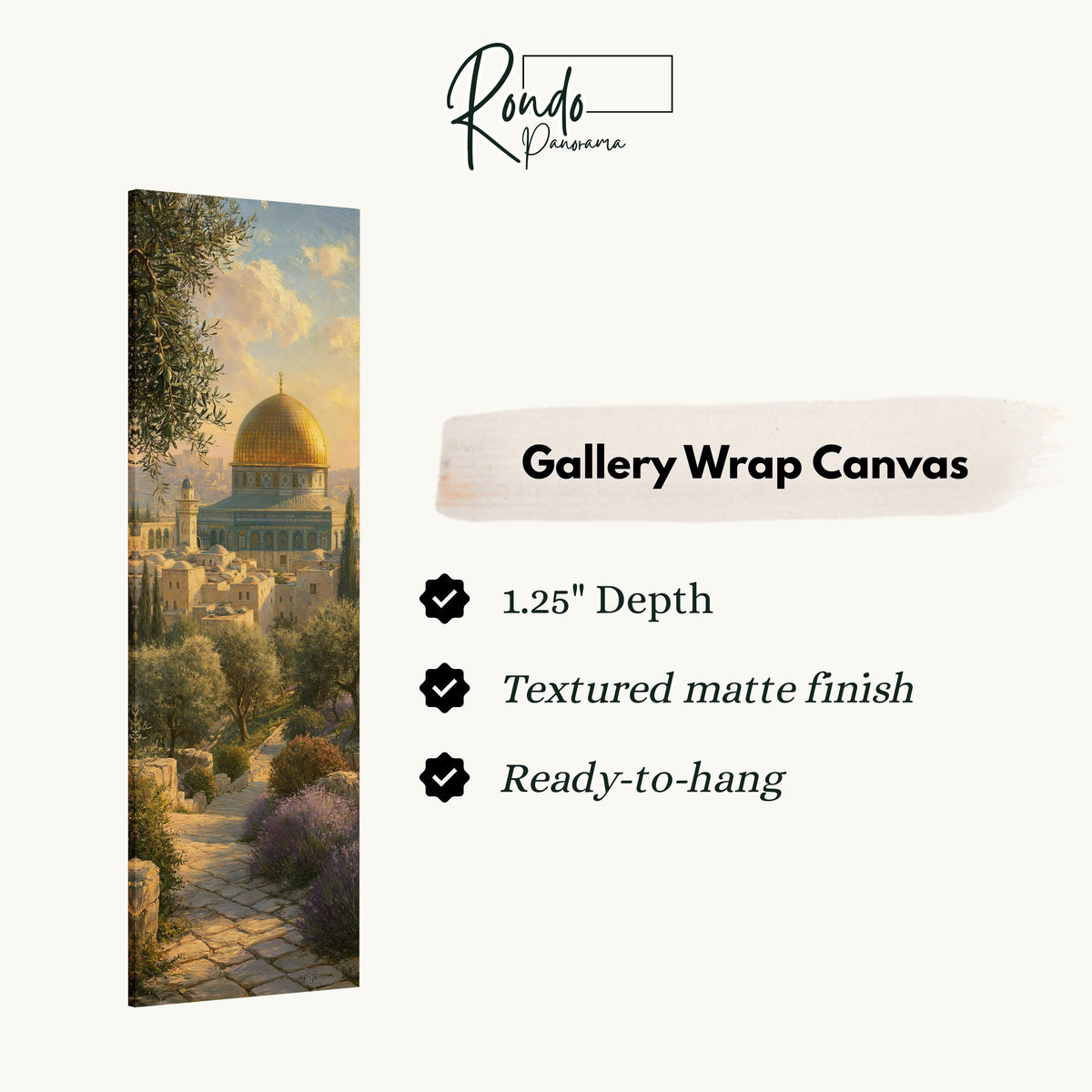 Garden path leading to the golden Dome of the Rock gallery wrap canvas with the image wrapped around the edges