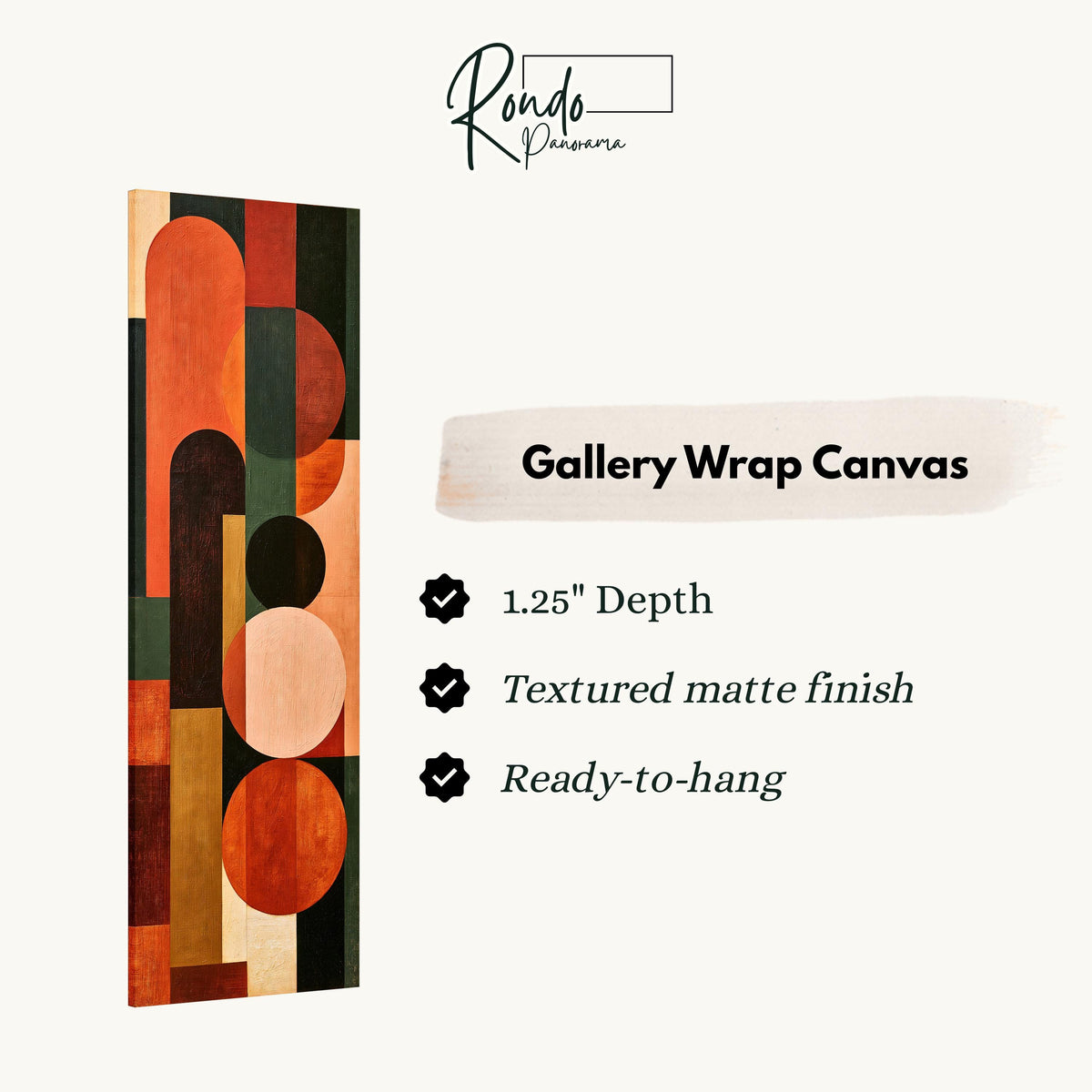 Terracotta, navy and blush arch and circle totem gallery wrap canvas with the image wrapped around the edges