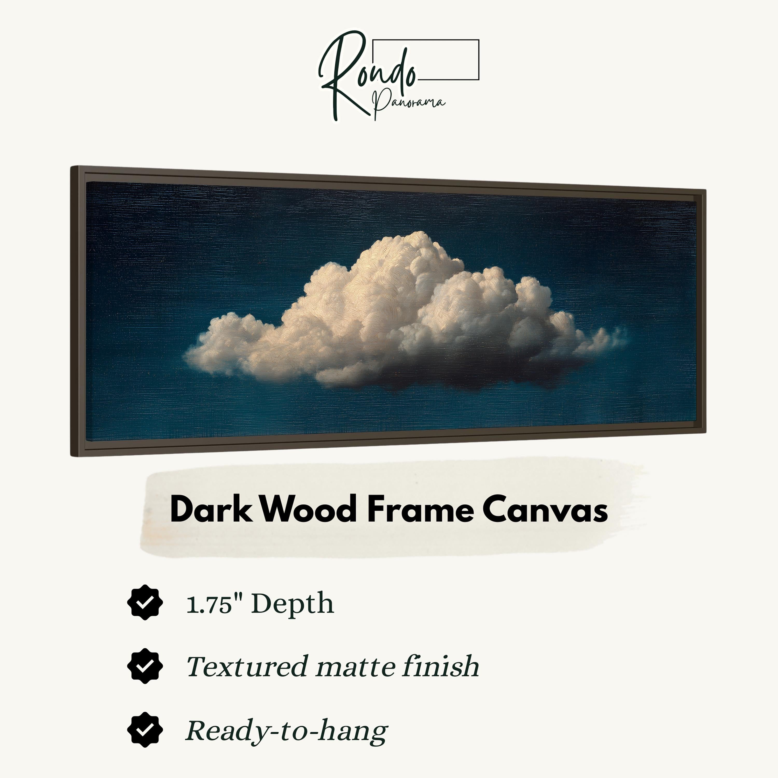 The image is a framed artwork depicting a large, fluffy cloud against a dark blue background.