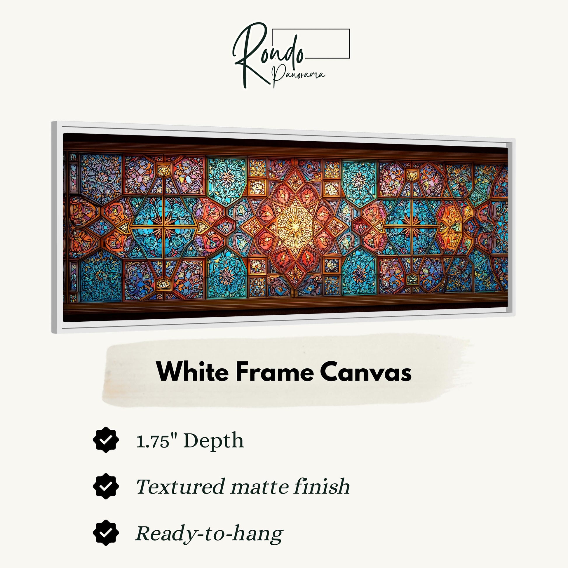 a white frame canvas with a detailed stained glass design.