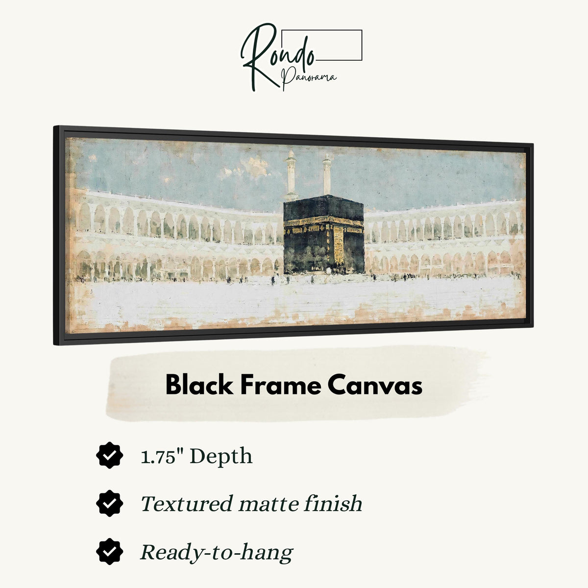 The Kaaba in the Grand Mosque courtyard canvas print in a black floating frame