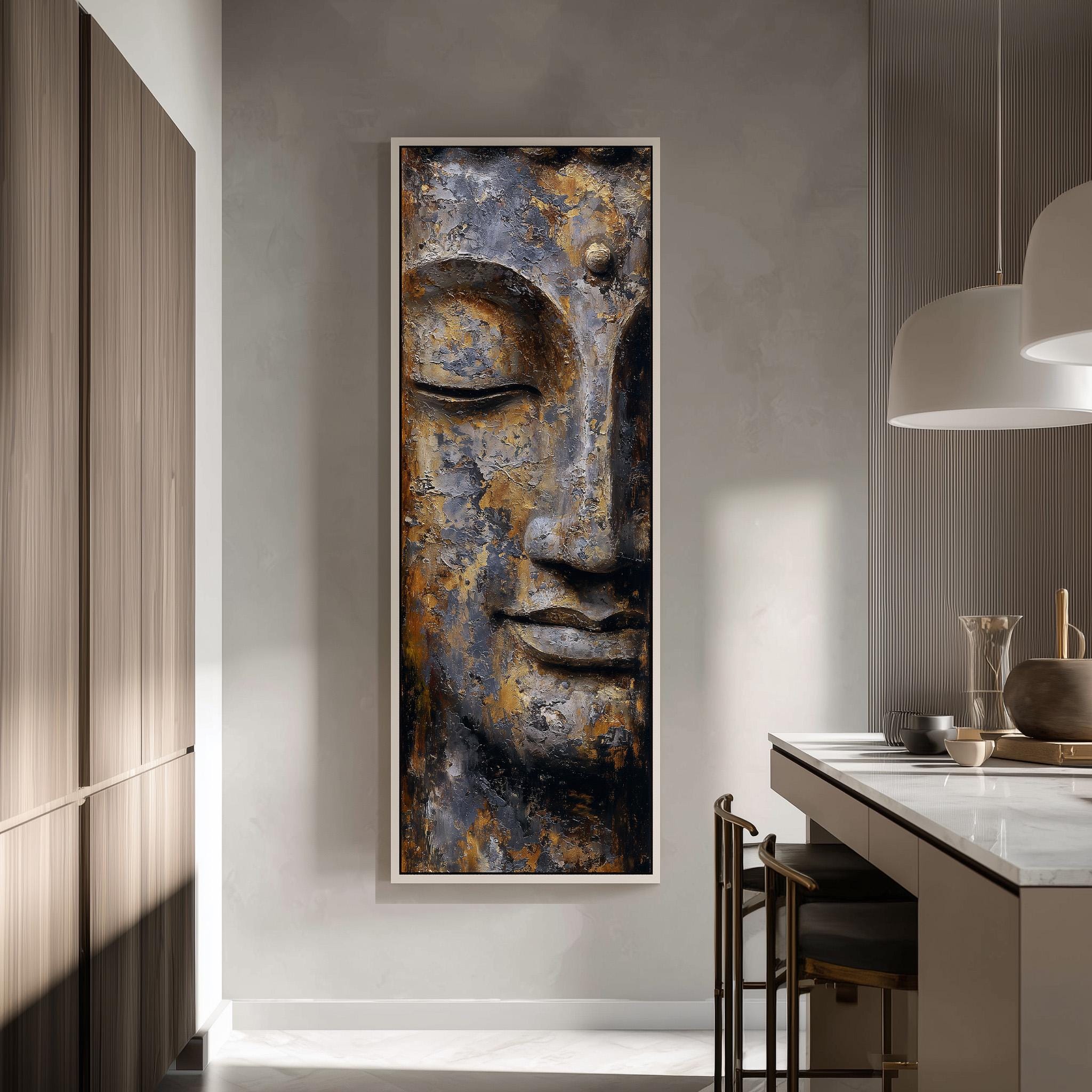 Textured Buddha Face - Vertical Zen Wall Art