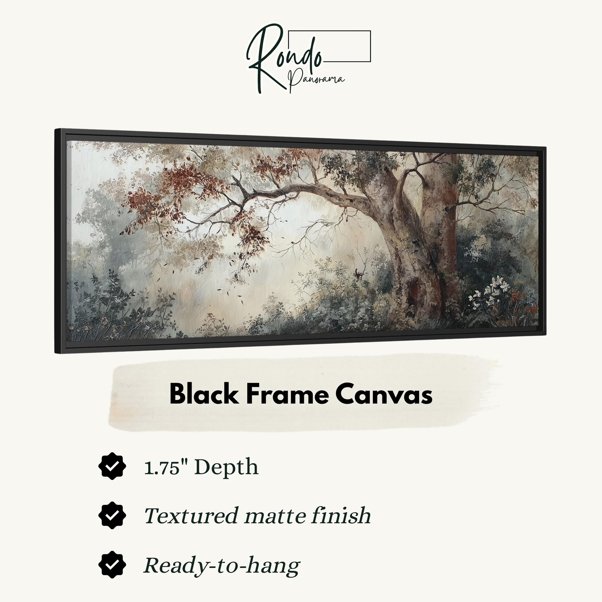 The image is a black frame canvas depicting a landscape with a tree and foliage.