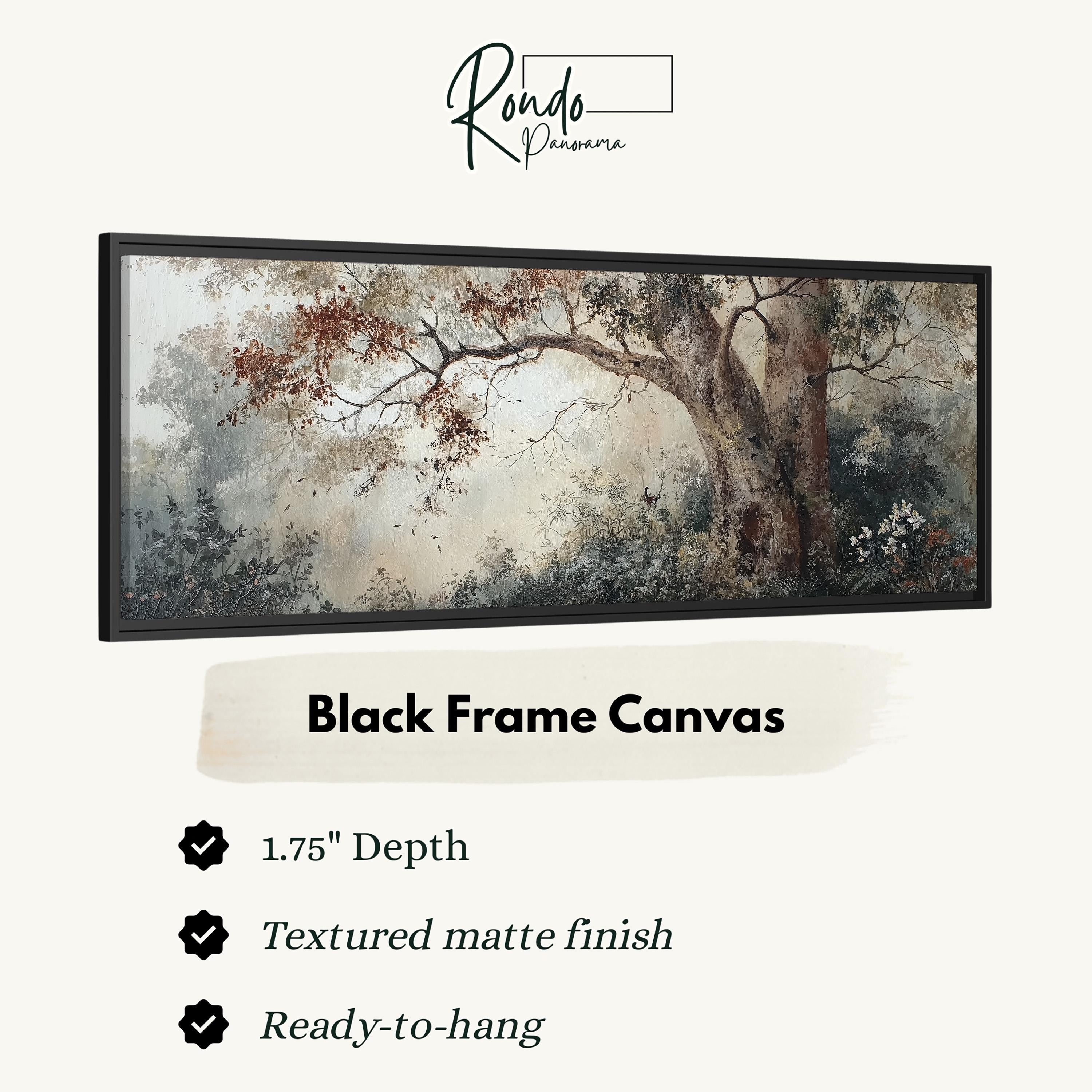 The image is a black frame canvas depicting a landscape with a tree and foliage.