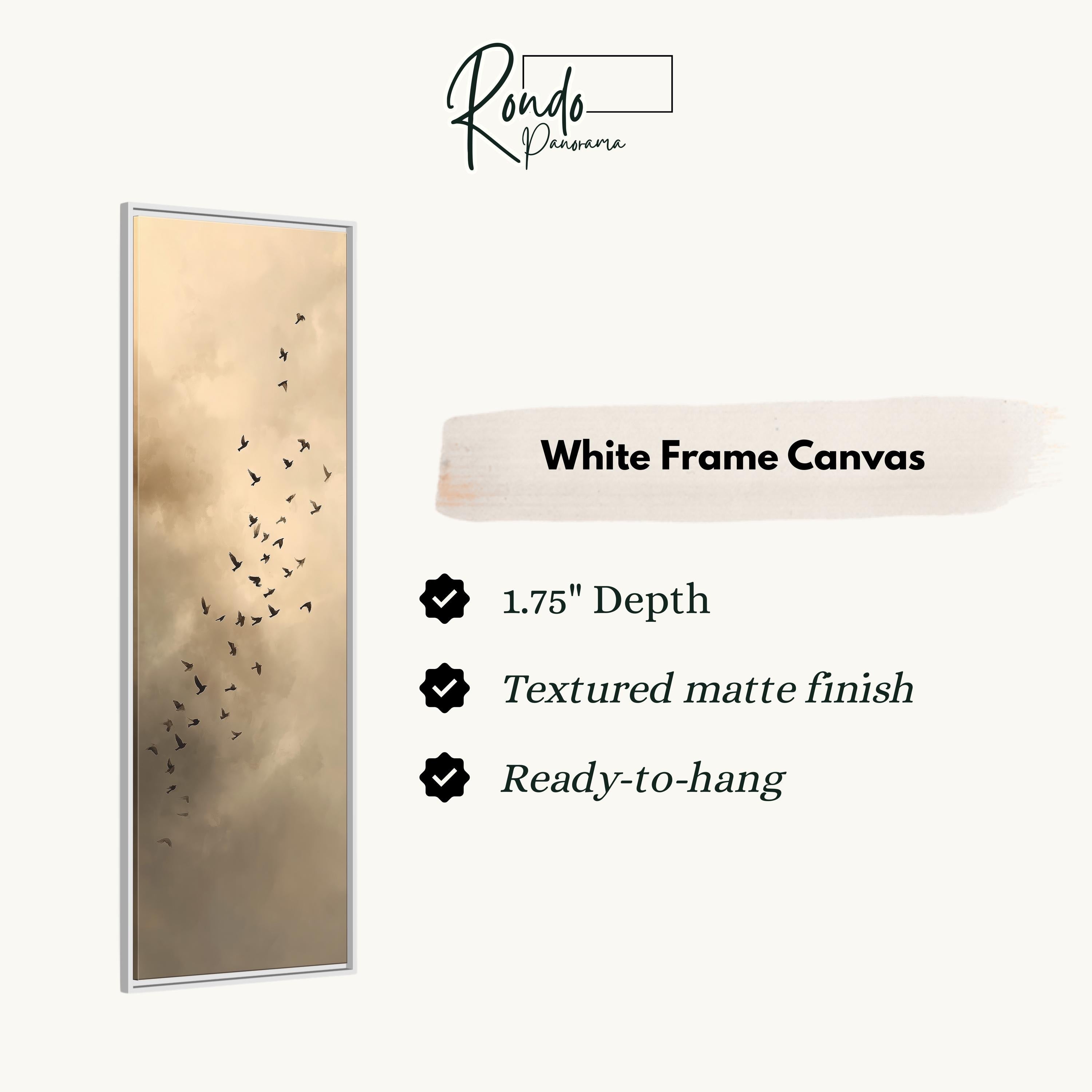 The image is a white frame canvas featuring a flock of birds in flight.
