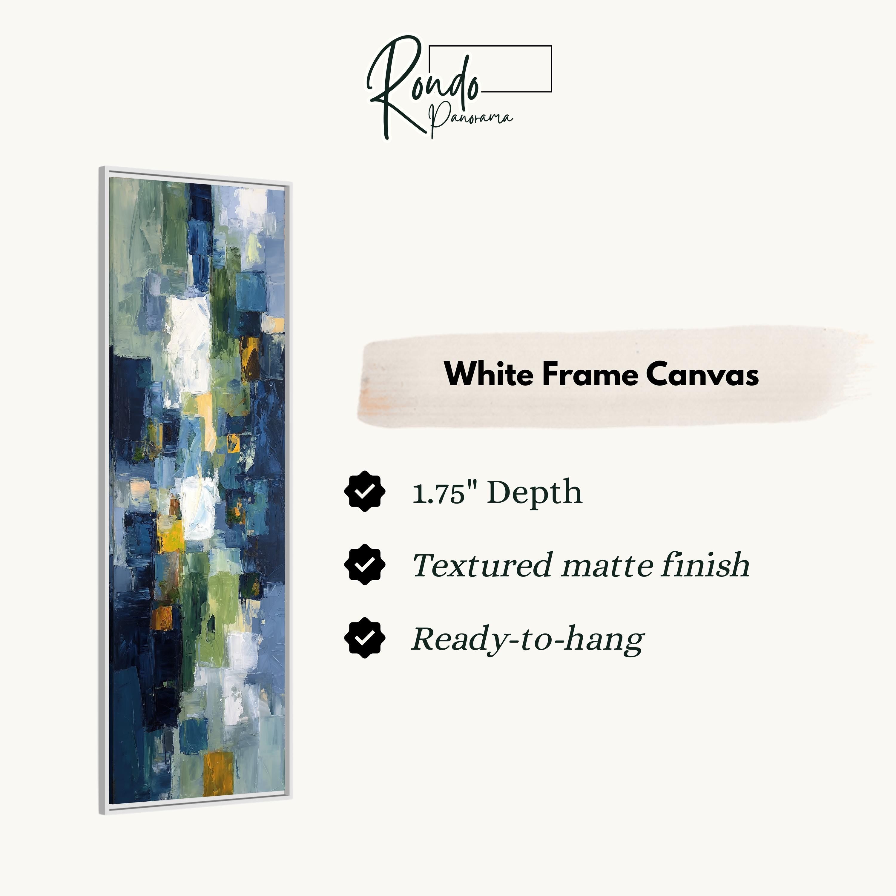 The image is a white frame canvas with an abstract painting displayed on it.
